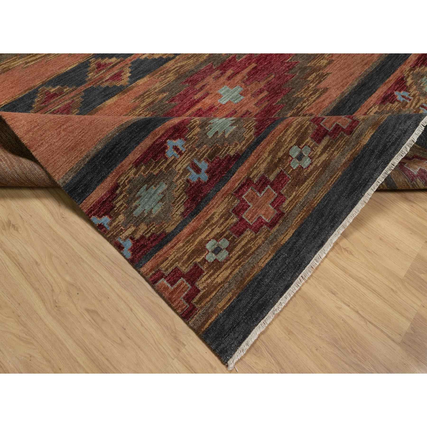 9'1"x12'1" Senna Brown, Southwestern American Indian Design with Piled Construction, Plush and Lush, Hand Knotted, Pure Wool, Oriental Rug Sh91445