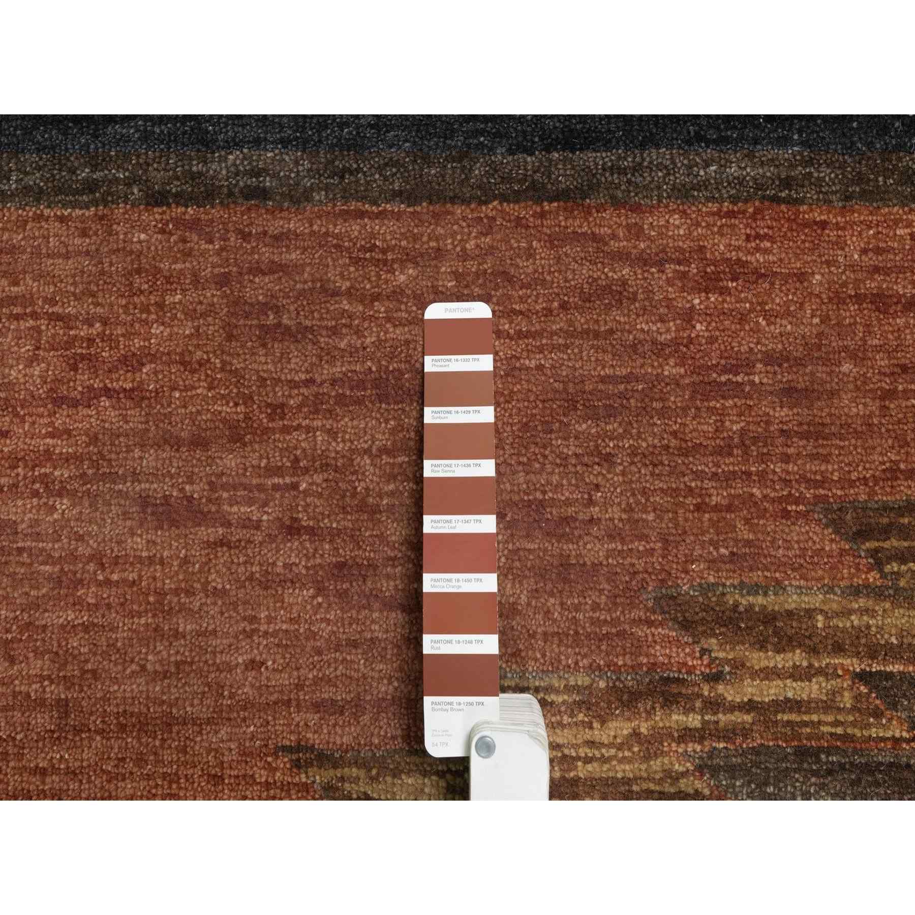 9'1"x12'1" Senna Brown, Southwestern American Indian Design with Piled Construction, Plush and Lush, Hand Knotted, Pure Wool, Oriental Rug Sh91445