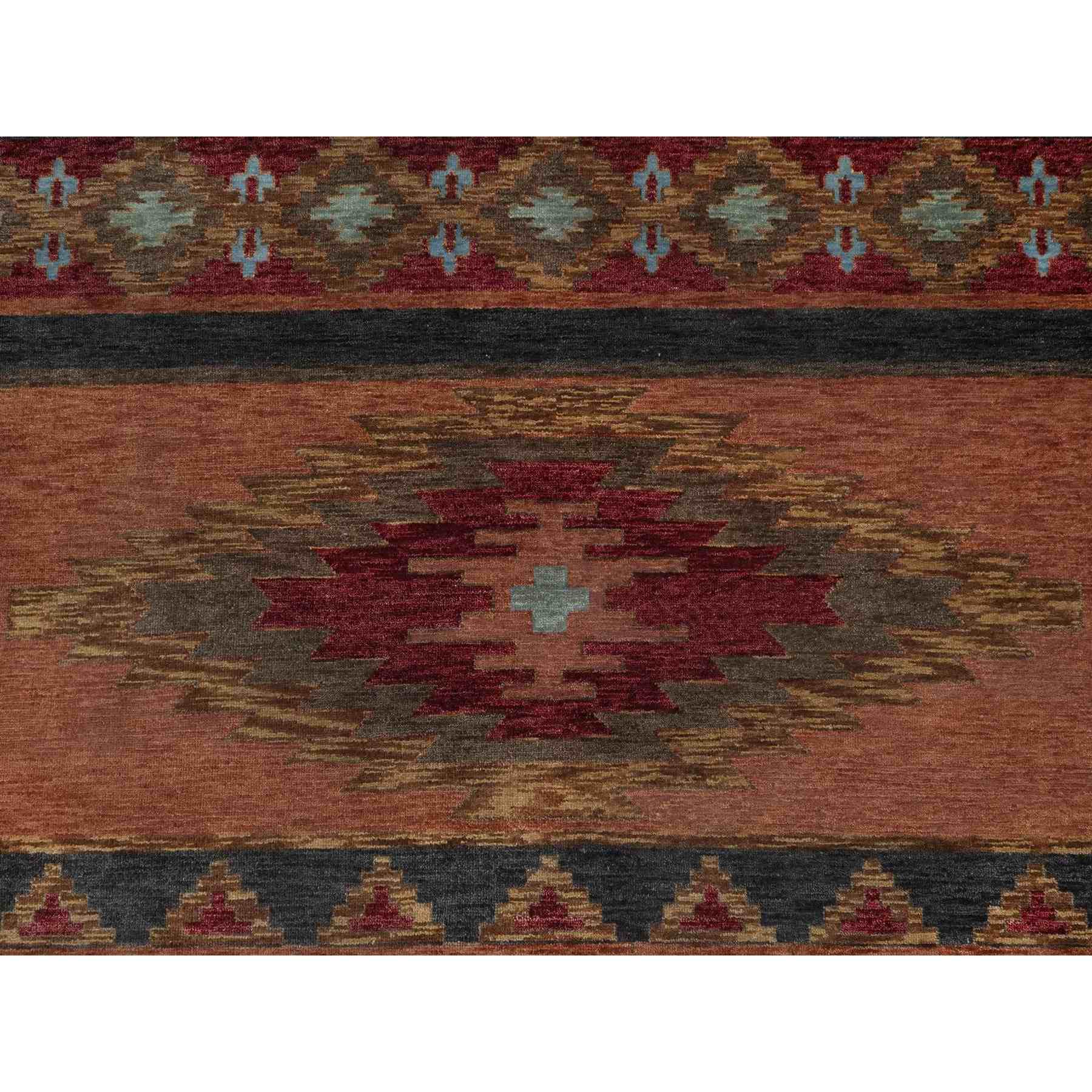 9'1"x12'1" Senna Brown, Southwestern American Indian Design with Piled Construction, Plush and Lush, Hand Knotted, Pure Wool, Oriental Rug Sh91445