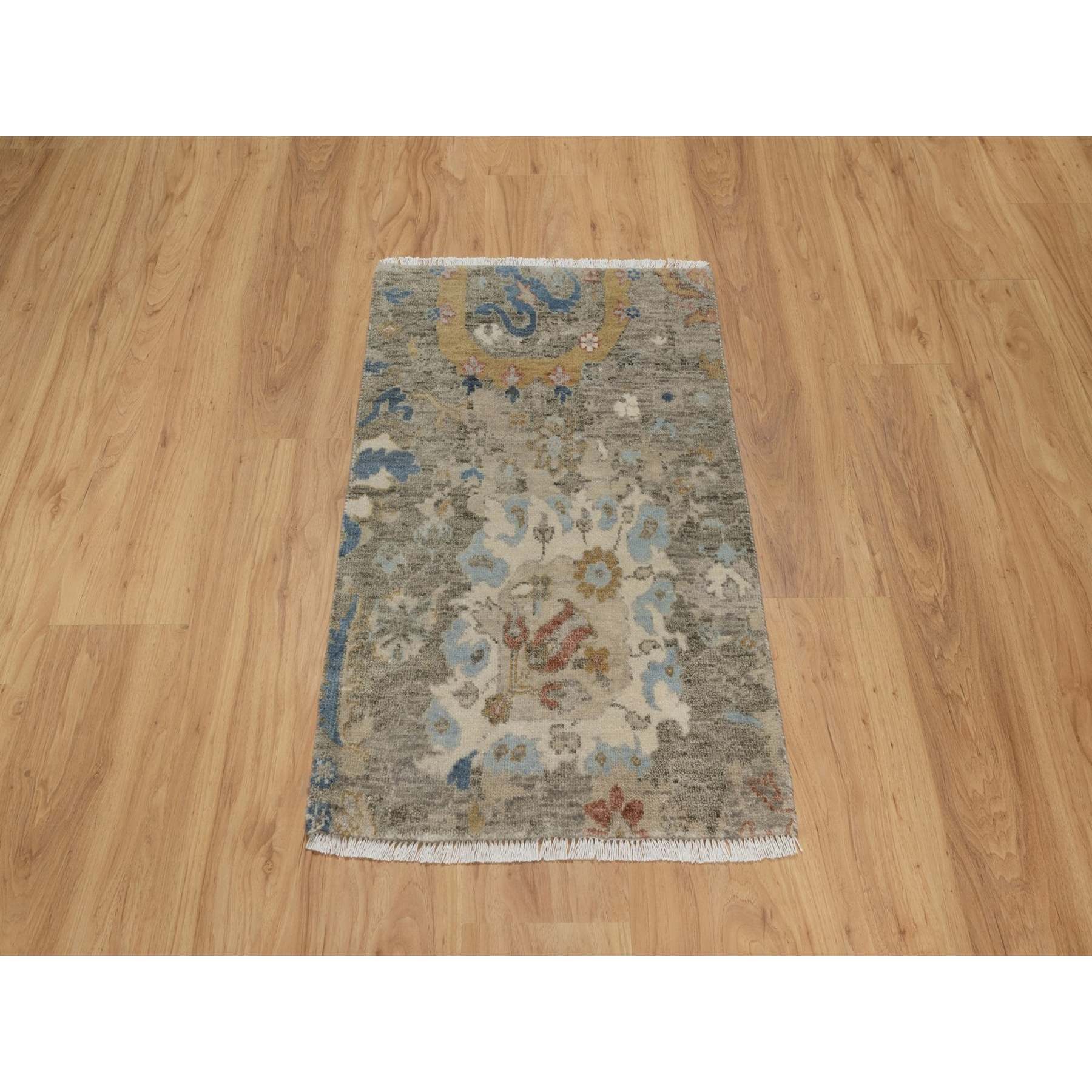 2'x3'1" Cedar Brown, Broken Pattern with Oushak Design, Borderless, 100% Wool, Hand Knotted, Mat, Sample, Oriental Rug Sh91447