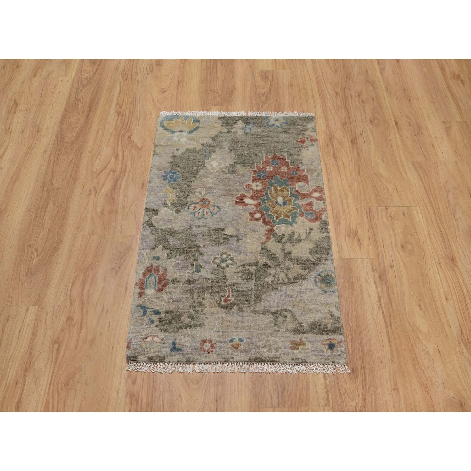 2'1"x3' Taupe Gray, Broken Pattern with Oushak Design, 100% Wool, Hand Knotted, Borderless, Mat, Sample, Oriental Rug Sh91448