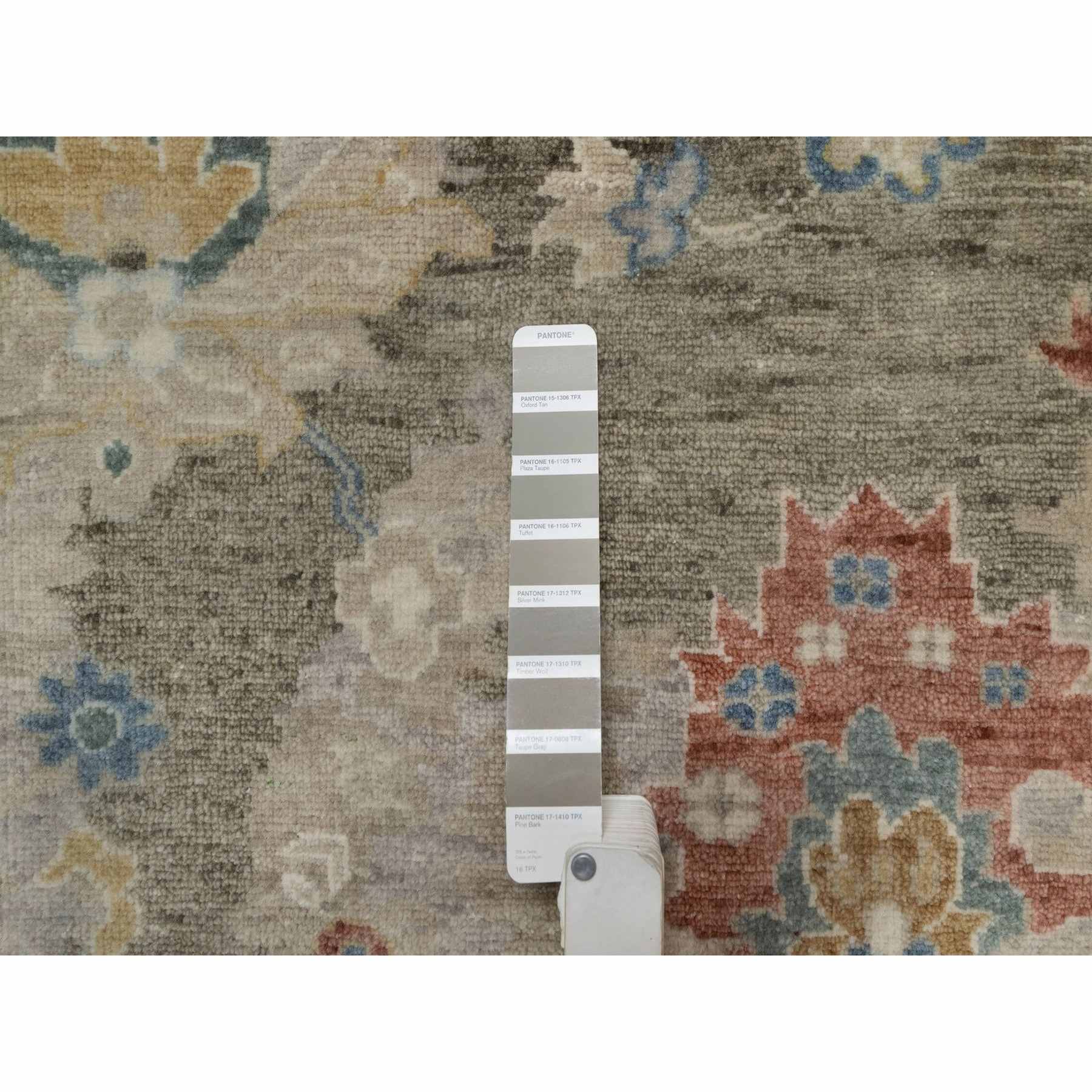 2'1"x3' Taupe Gray, Broken Pattern with Oushak Design, 100% Wool, Hand Knotted, Borderless, Mat, Sample, Oriental Rug Sh91448