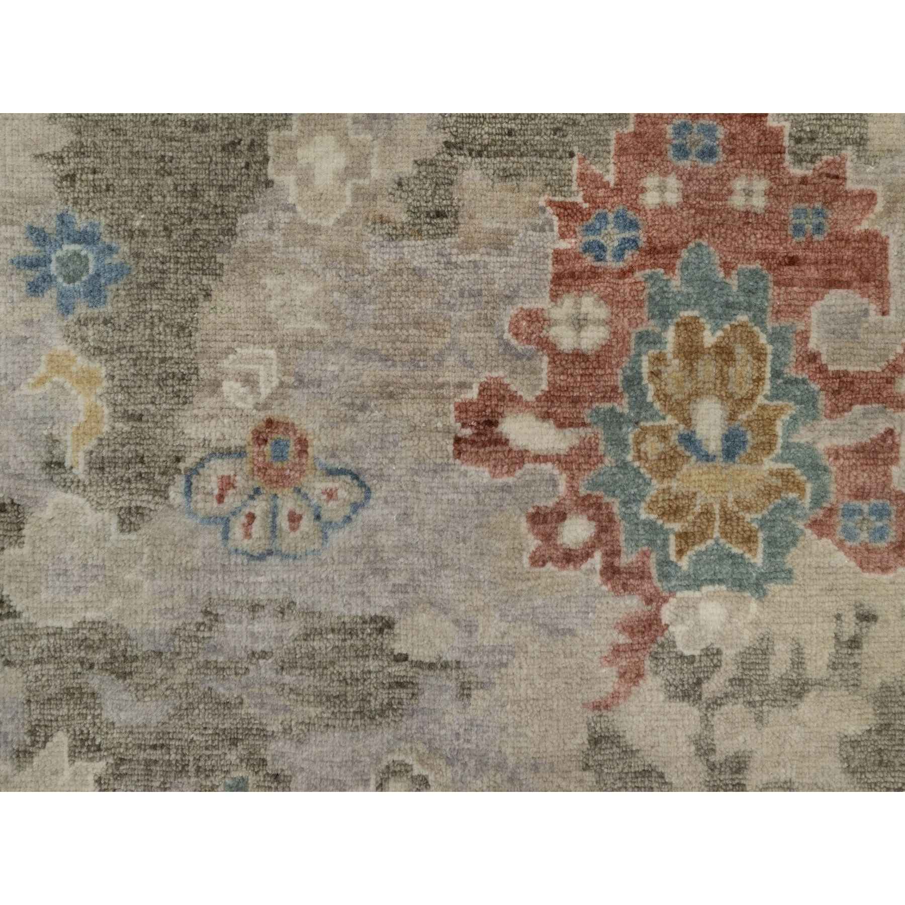 2'1"x3' Taupe Gray, Broken Pattern with Oushak Design, 100% Wool, Hand Knotted, Borderless, Mat, Sample, Oriental Rug Sh91448