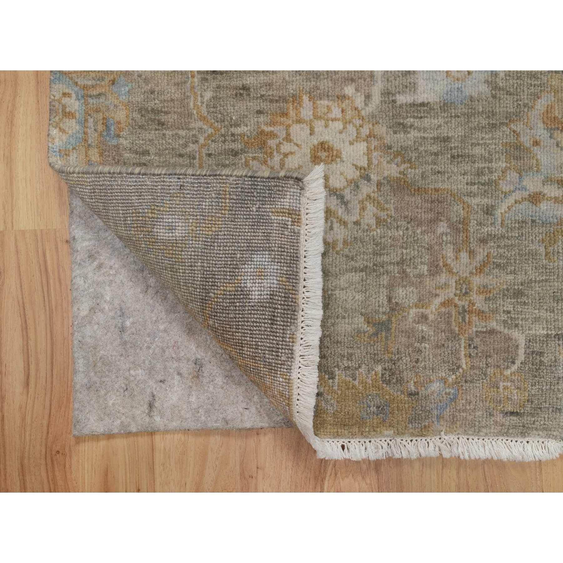 2'x3' Tan Brown, Broken Pattern with Oushak Design, Borderless, Pure Wool, Hand Knotted, Mat, Sample, Oriental Rug Sh91449