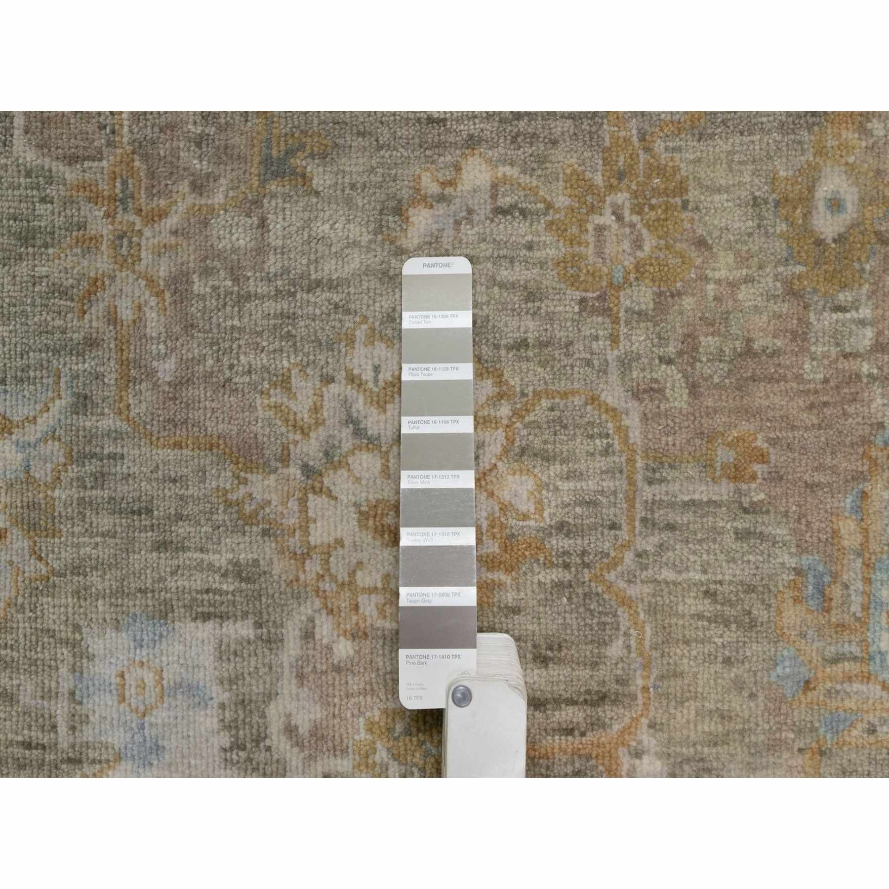 2'x3' Tan Brown, Broken Pattern with Oushak Design, Borderless, Pure Wool, Hand Knotted, Mat, Sample, Oriental Rug Sh91449
