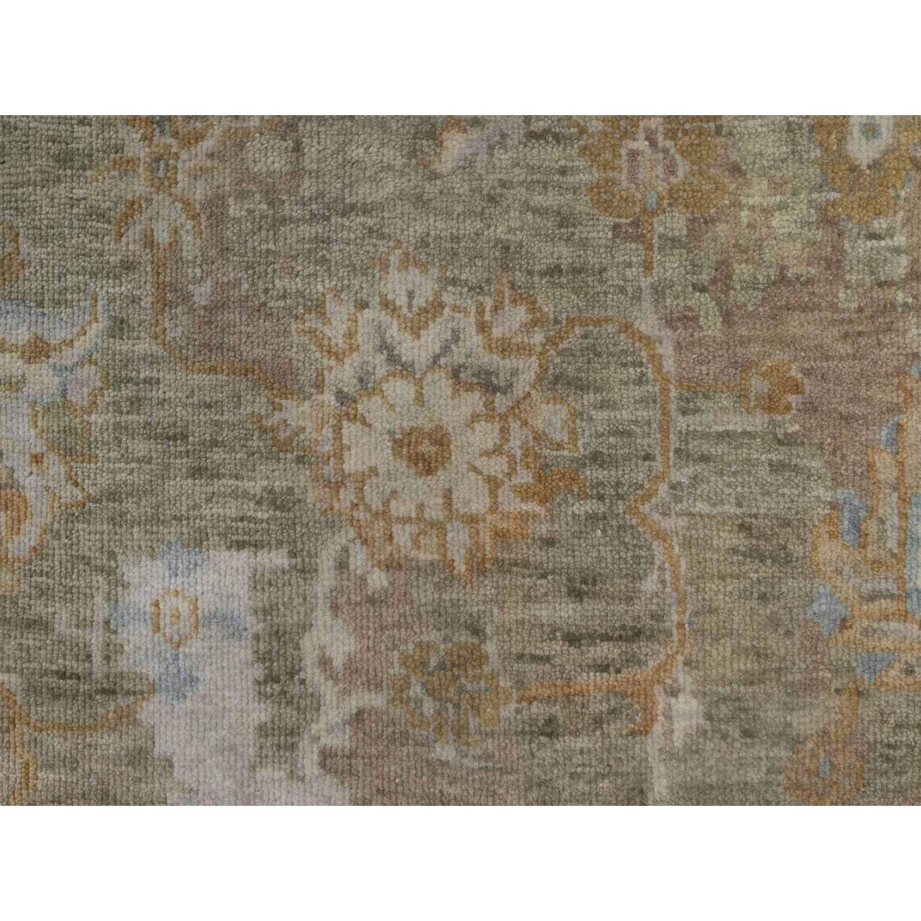 2'x3' Tan Brown, Broken Pattern with Oushak Design, Borderless, Pure Wool, Hand Knotted, Mat, Sample, Oriental Rug Sh91449