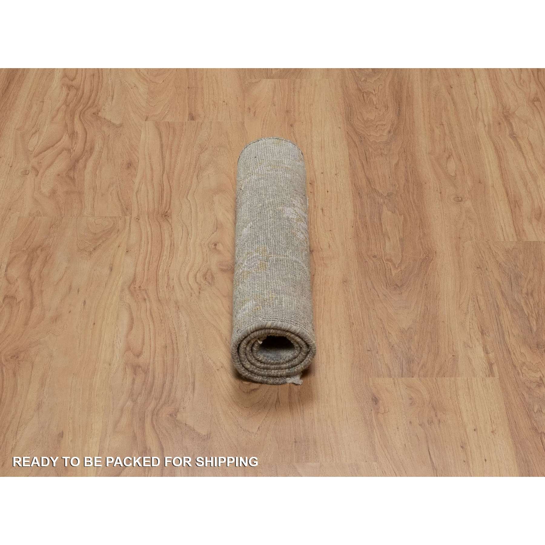 2'x3' Tan Brown, Broken Pattern with Oushak Design, Borderless, Pure Wool, Hand Knotted, Mat, Sample, Oriental Rug Sh91449