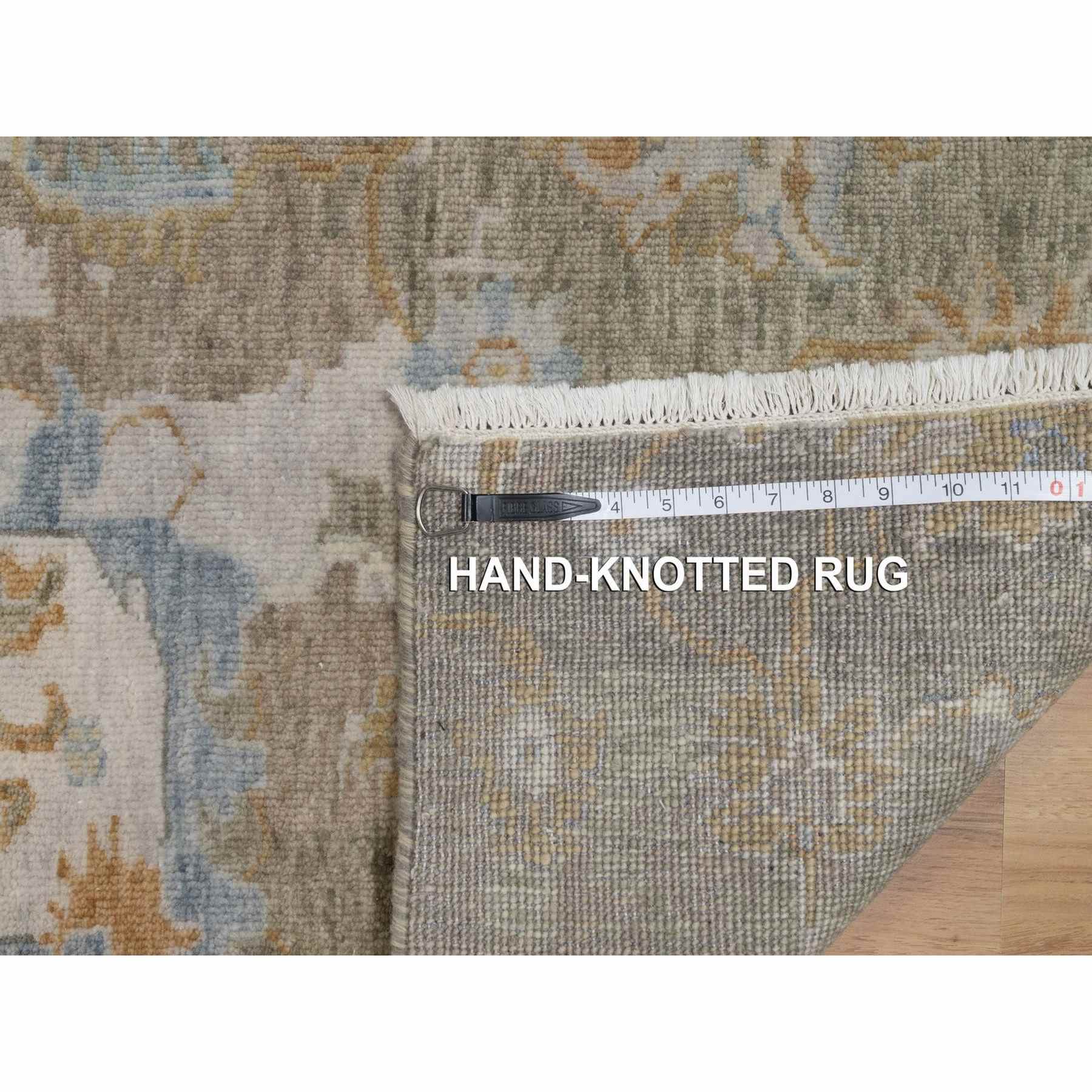 2'x3' Tan Brown, Broken Pattern with Oushak Design, Borderless, Pure Wool, Hand Knotted, Mat, Sample, Oriental Rug Sh91449