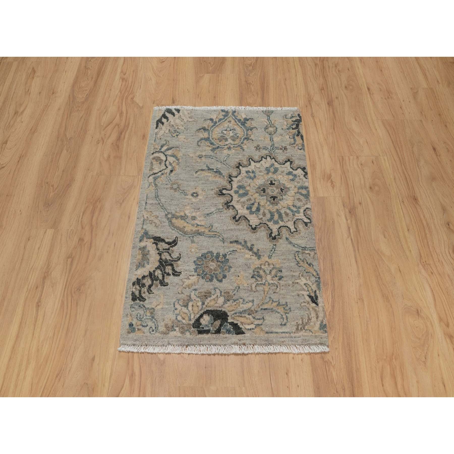 2'1"x3'1" Mink Gray, Broken Pattern with Oushak Design, 100% Wool, Hand Knotted, Borderless, Sample, Mat, Oriental Rug Sh91450