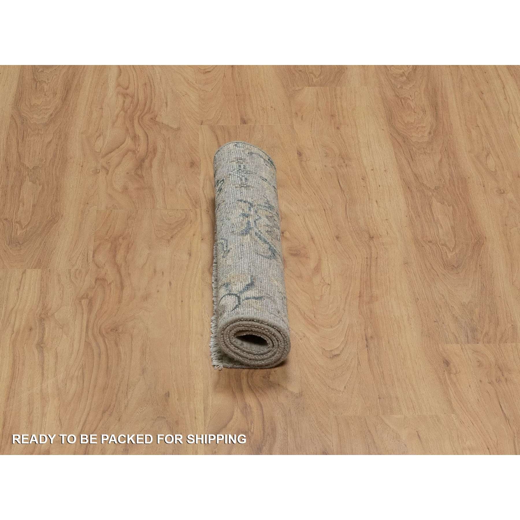 2'1"x3'1" Mink Gray, Broken Pattern with Oushak Design, 100% Wool, Hand Knotted, Borderless, Sample, Mat, Oriental Rug Sh91450