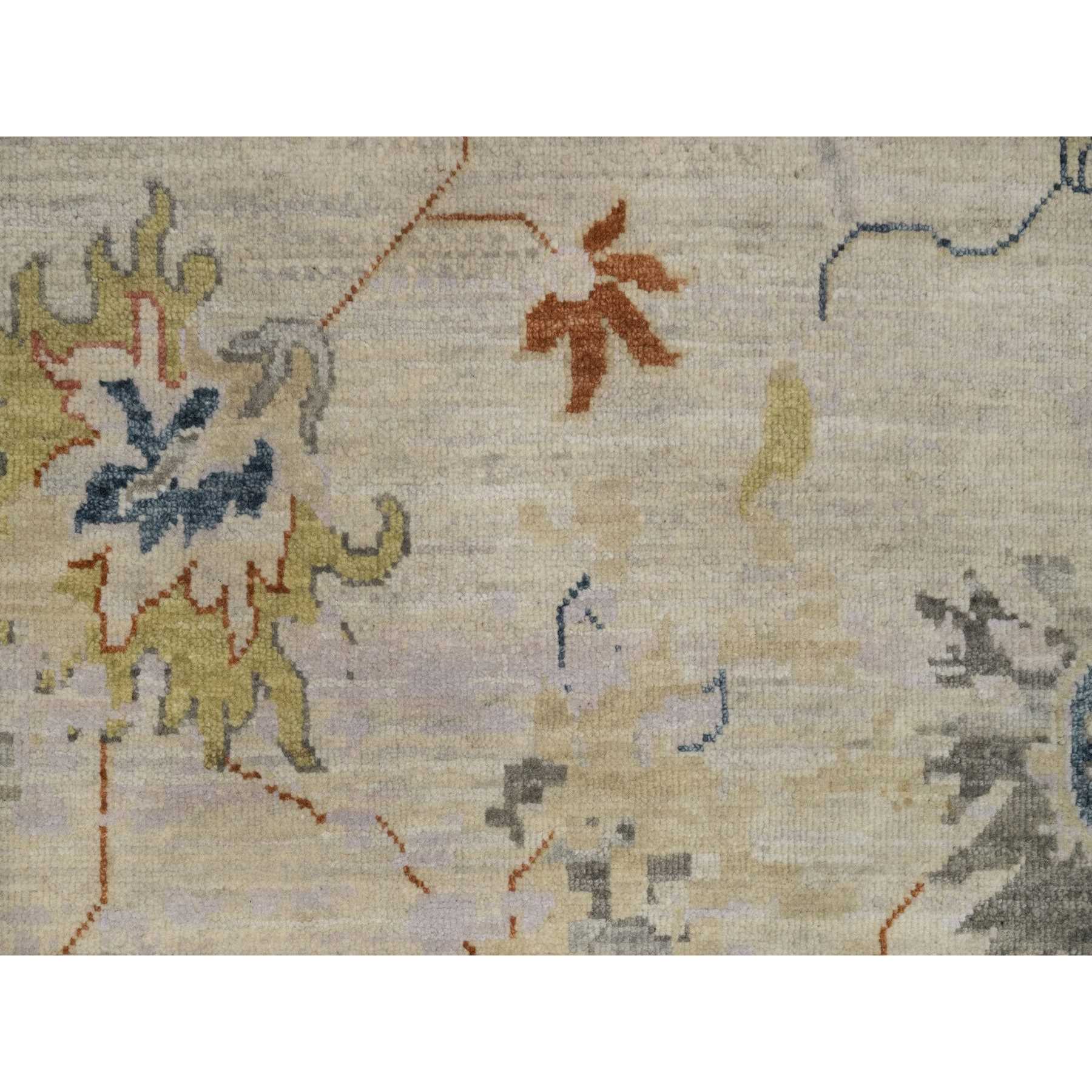 2'1"x3'4" Oyster White, Broken Pattern with Agra Design, Borderless, 100% Wool, Hand Knotted, Mat, Sample, Oriental Rug Sh91451