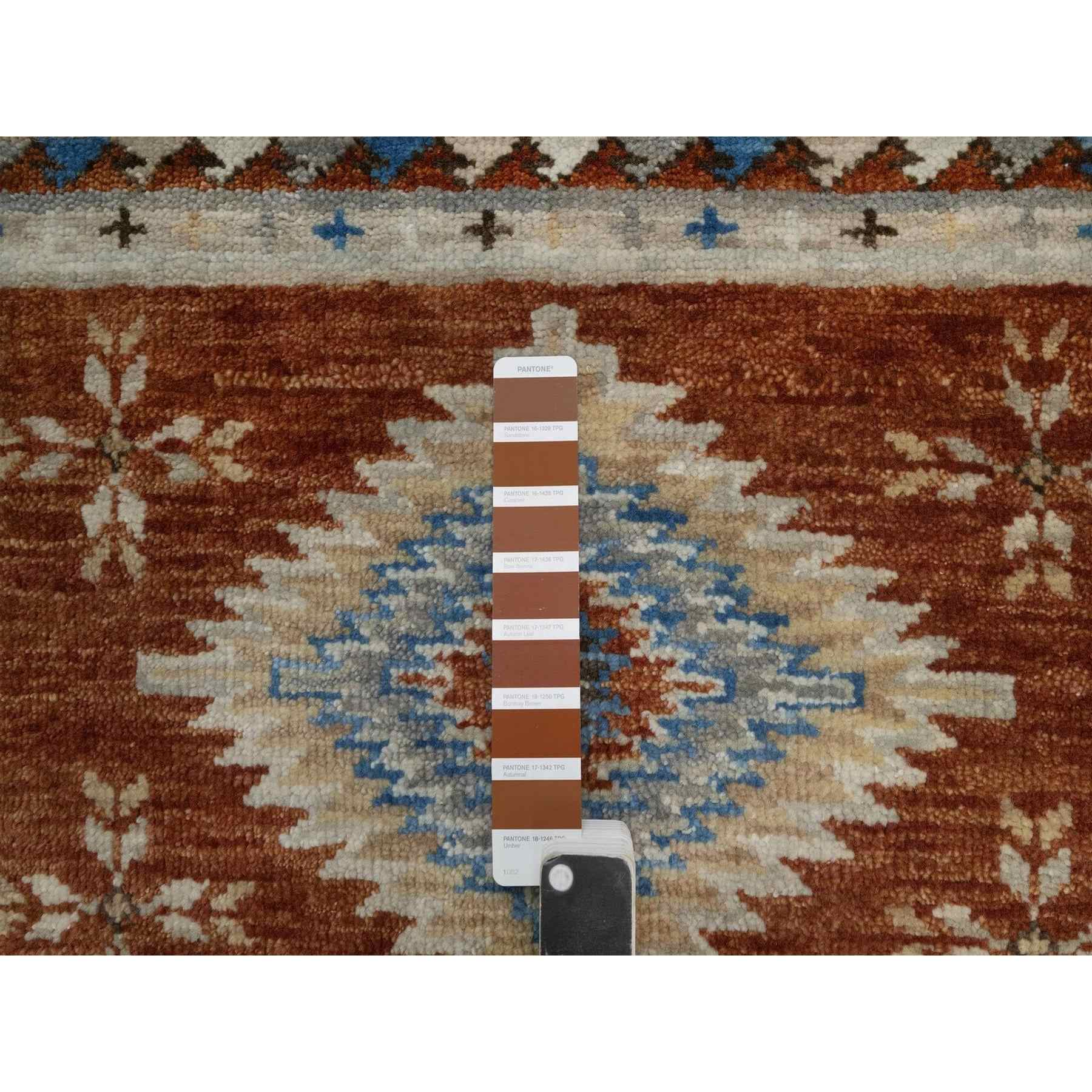 2'x4' Umber Brown, Southwestern American Indian Design with Piled Construction, Plush and Lush, Hand Knotted, Pure Wool, Mat, Sample, Oriental Rug Sh91452