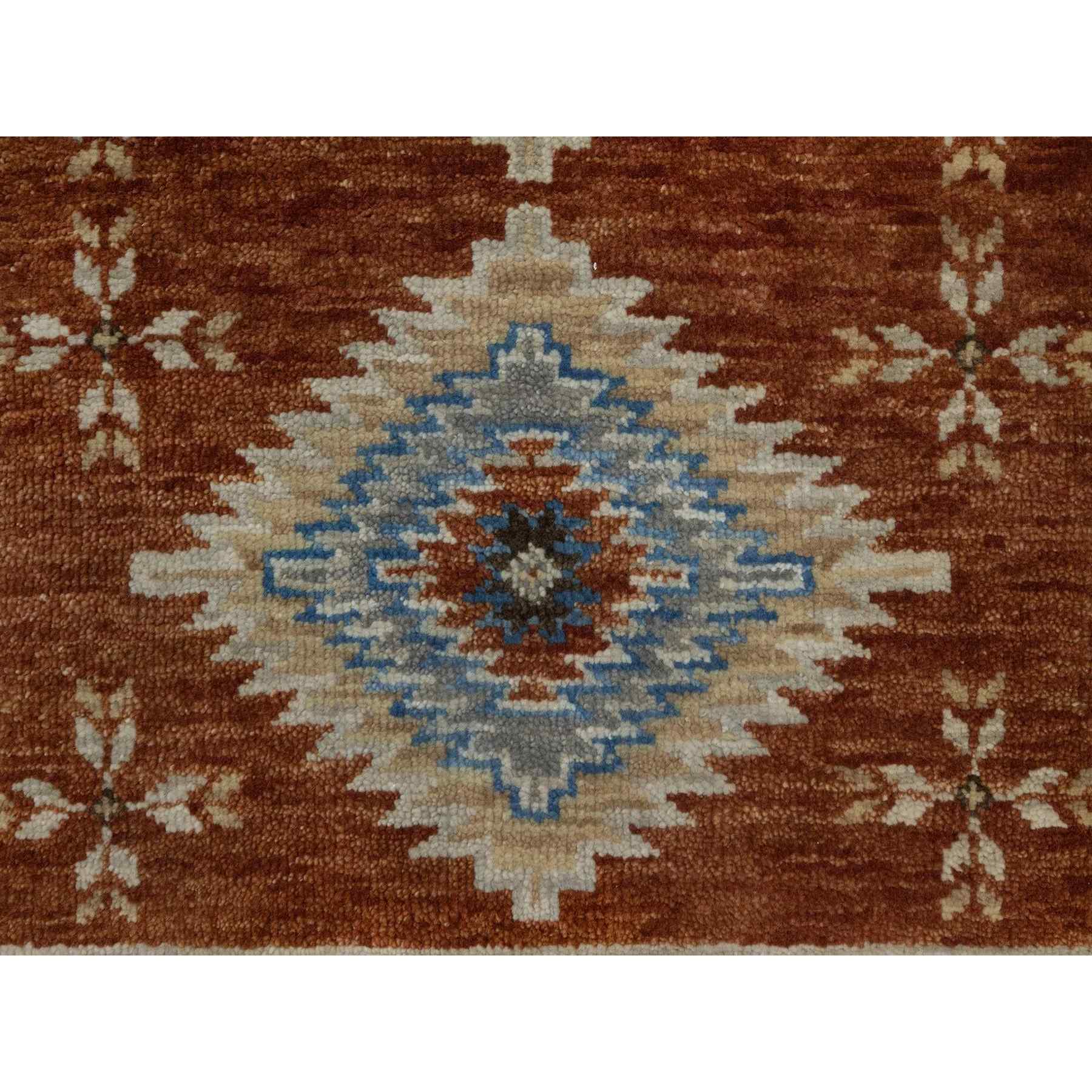 2'x4' Umber Brown, Southwestern American Indian Design with Piled Construction, Plush and Lush, Hand Knotted, Pure Wool, Mat, Sample, Oriental Rug Sh91452