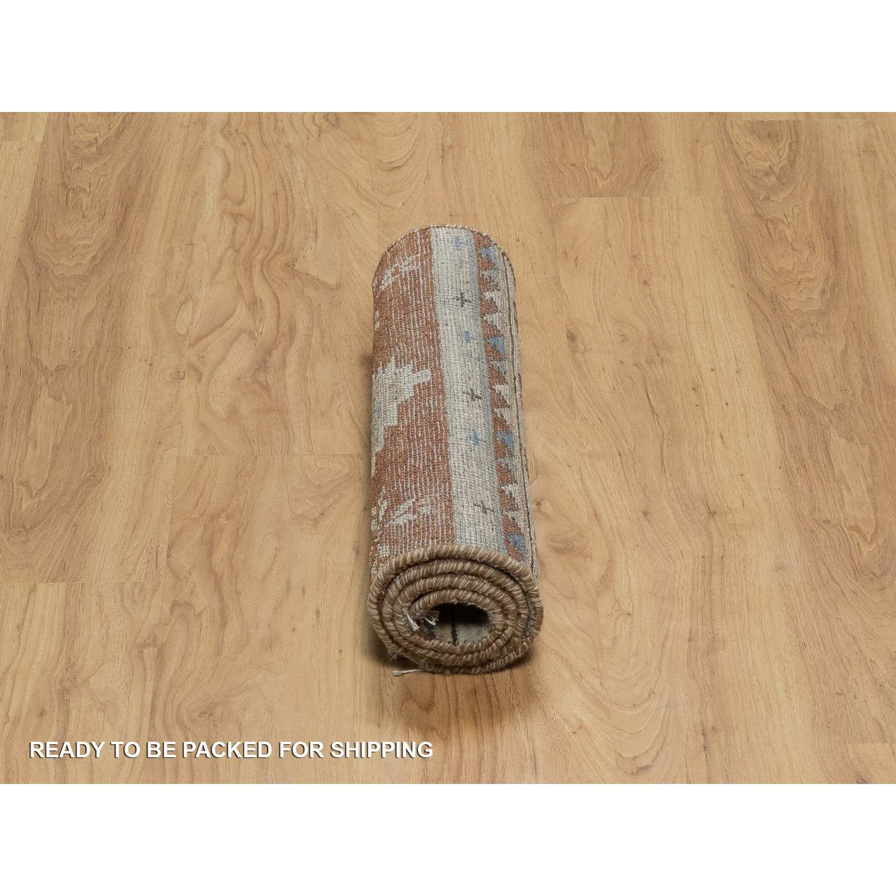 2'x4' Umber Brown, Southwestern American Indian Design with Piled Construction, Plush and Lush, Hand Knotted, Pure Wool, Mat, Sample, Oriental Rug Sh91452