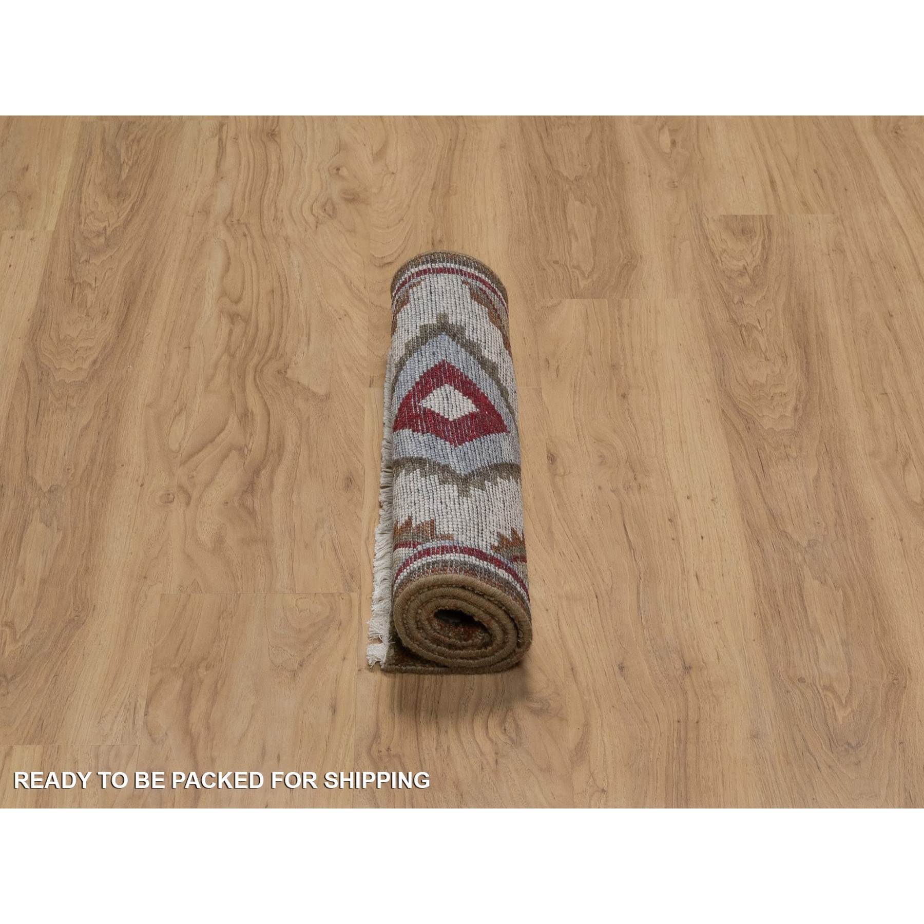 2'x3'1" Pastel Gray, Southwestern American Indian Design with Piled Construction, Plush and Lush, Hand Knotted, Pure Wool, Mat, Sample, Oriental Rug Sh91453