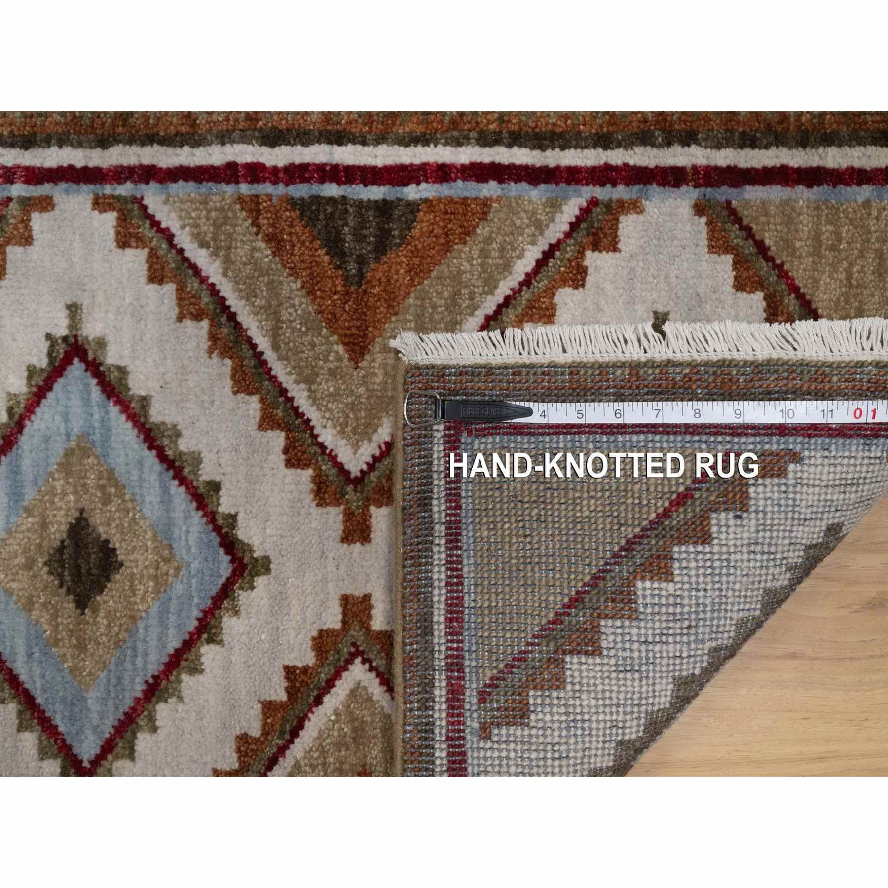 2'x3'1" Pastel Gray, Southwestern American Indian Design with Piled Construction, Plush and Lush, Hand Knotted, Pure Wool, Mat, Sample, Oriental Rug Sh91453