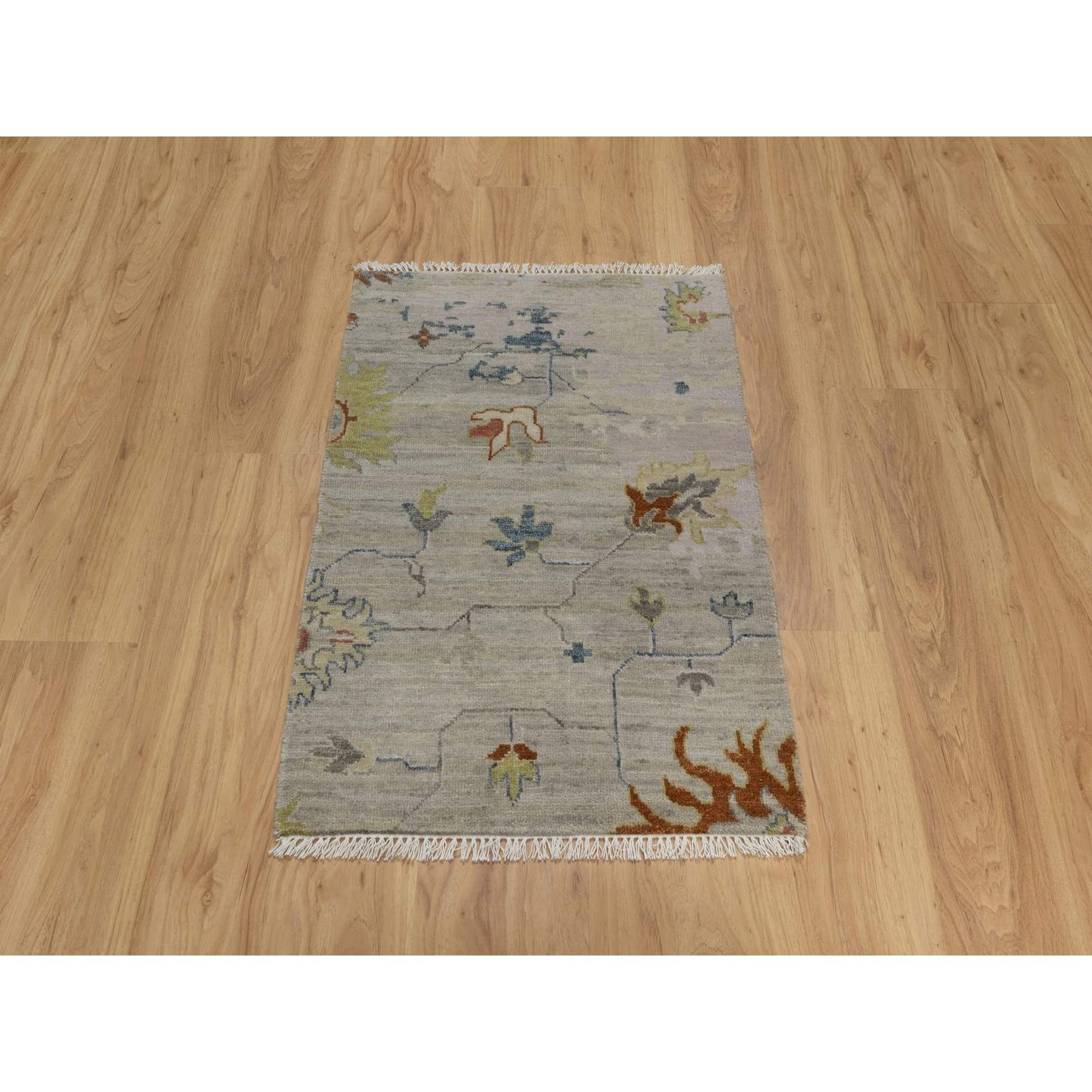2'1"x3' Light Gray, Broken Pattern with Agra Design, Pure Wool, Hand Knotted, Mat, Sample, Oriental Rug Sh91454