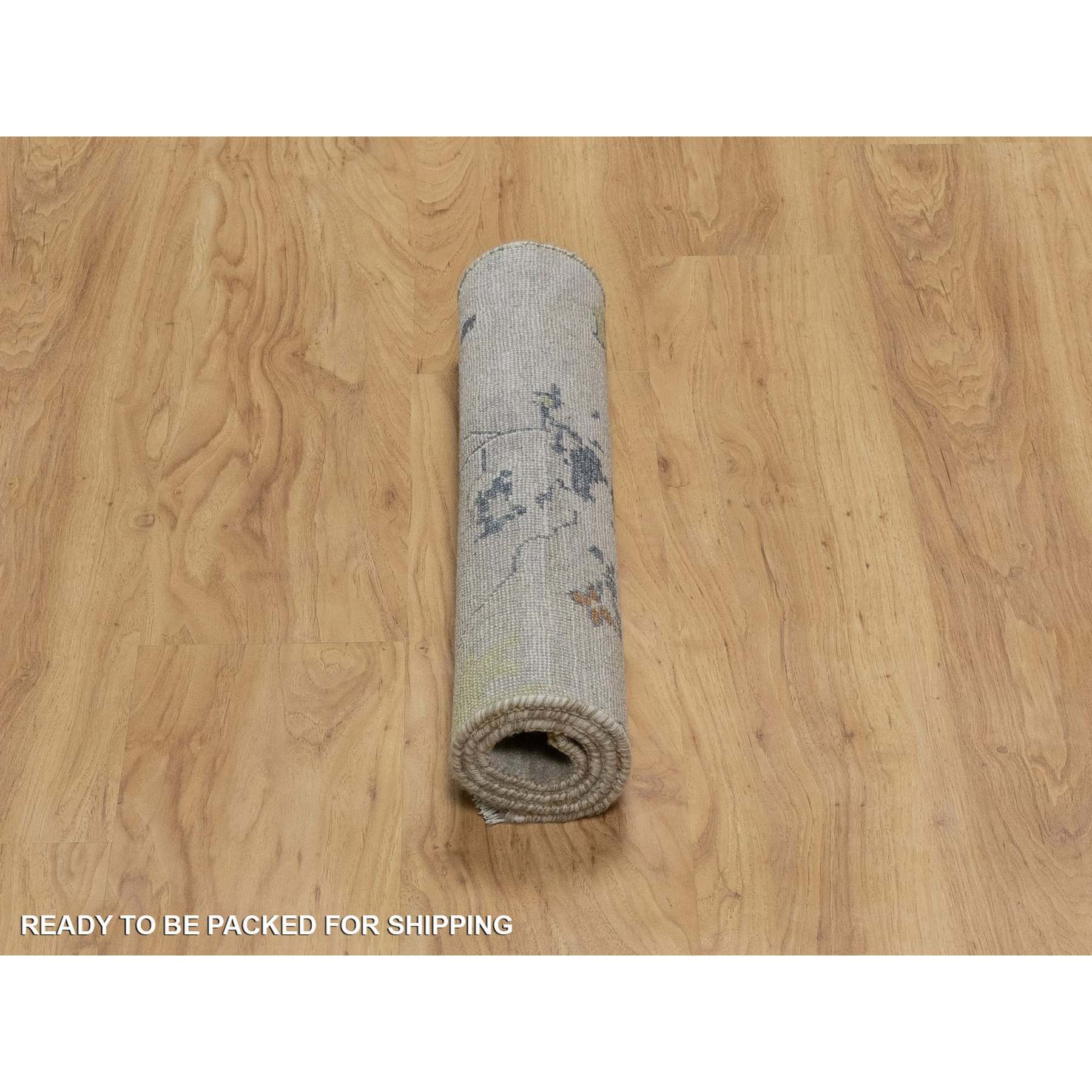 2'1"x3' Light Gray, Broken Pattern with Agra Design, Pure Wool, Hand Knotted, Mat, Sample, Oriental Rug Sh91454