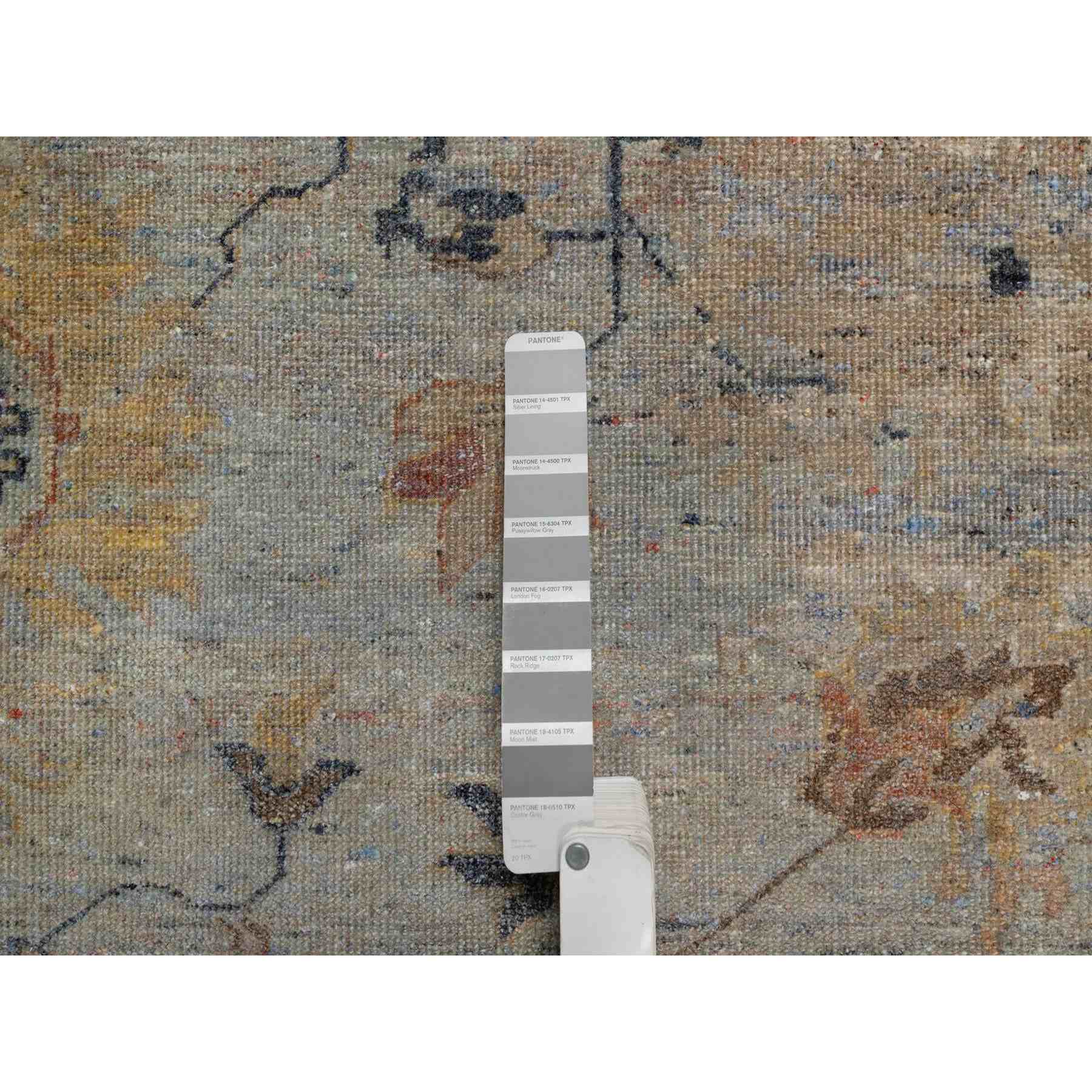 2'1"x3' Misty Gray, Broken Pattern with Oushak Design, Borderless, 100% Wool, Hand Knotted, Mat, Sample, Oriental Rug Sh91455