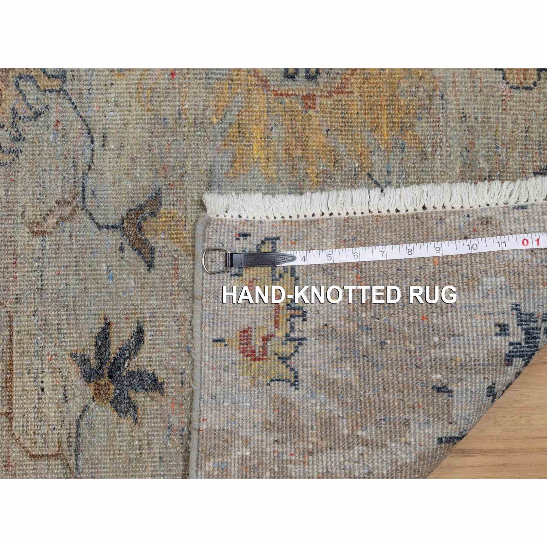 2'1"x3' Misty Gray, Broken Pattern with Oushak Design, Borderless, 100% Wool, Hand Knotted, Mat, Sample, Oriental Rug Sh91455