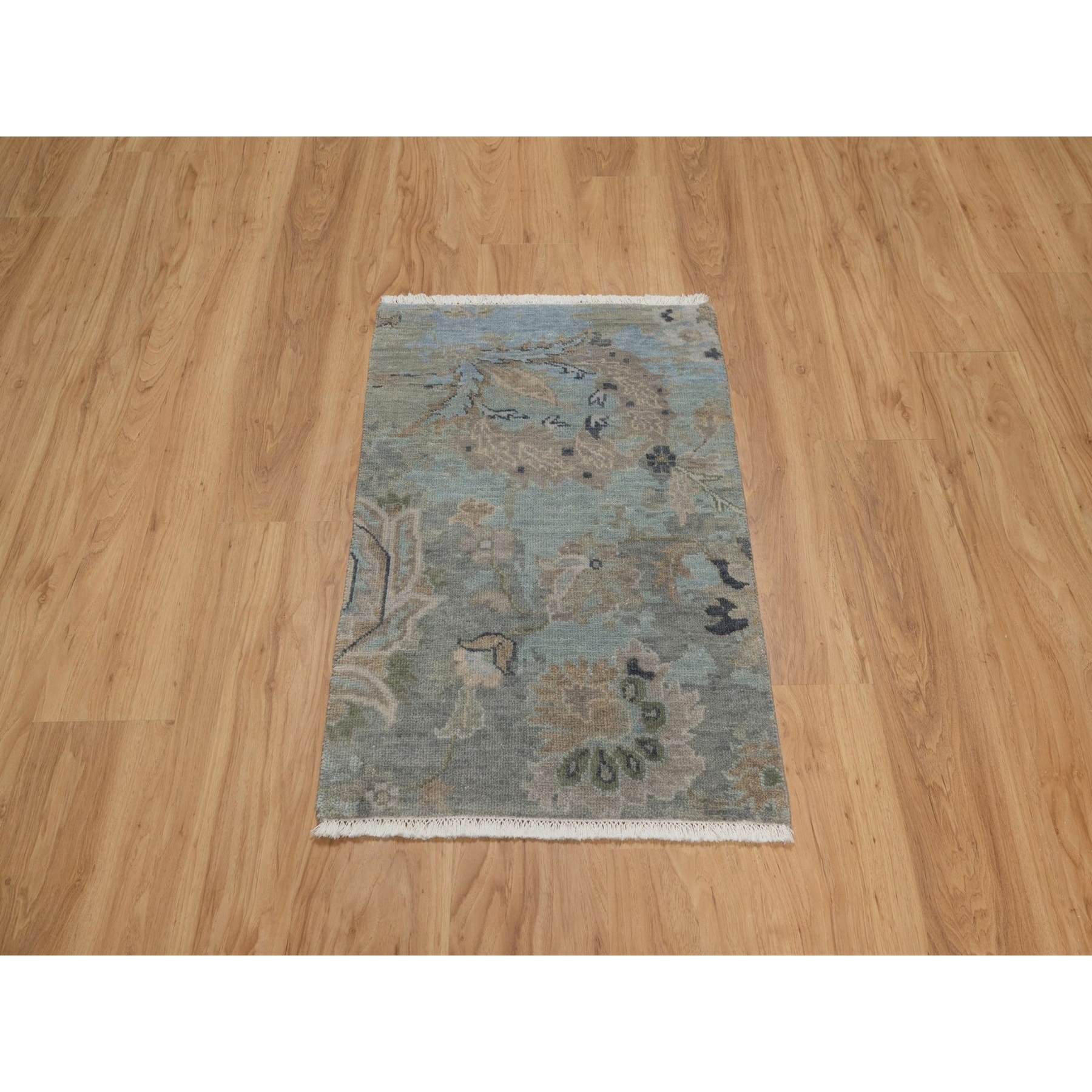 2'x3' Storm Gray, Oushak Design, 100% Wool, Hand Knotted, Sample, Mat, Oriental Rug Sh91456