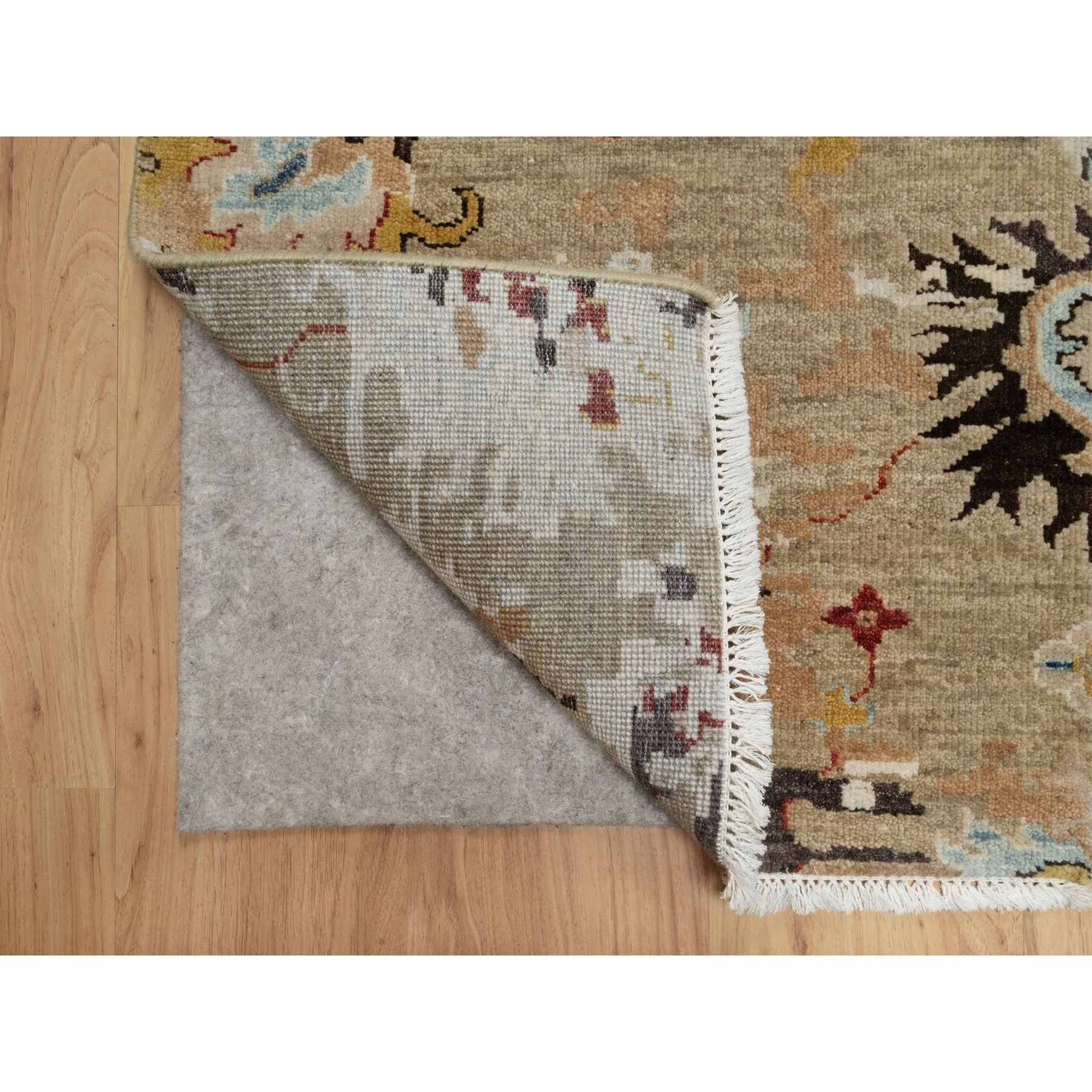2'1"x3'2" Sand Brown, Broken Pattern with Oushak Design, Borderless, 100% Wool, Hand Knotted, Sample, Mat, Oriental Rug Sh91457