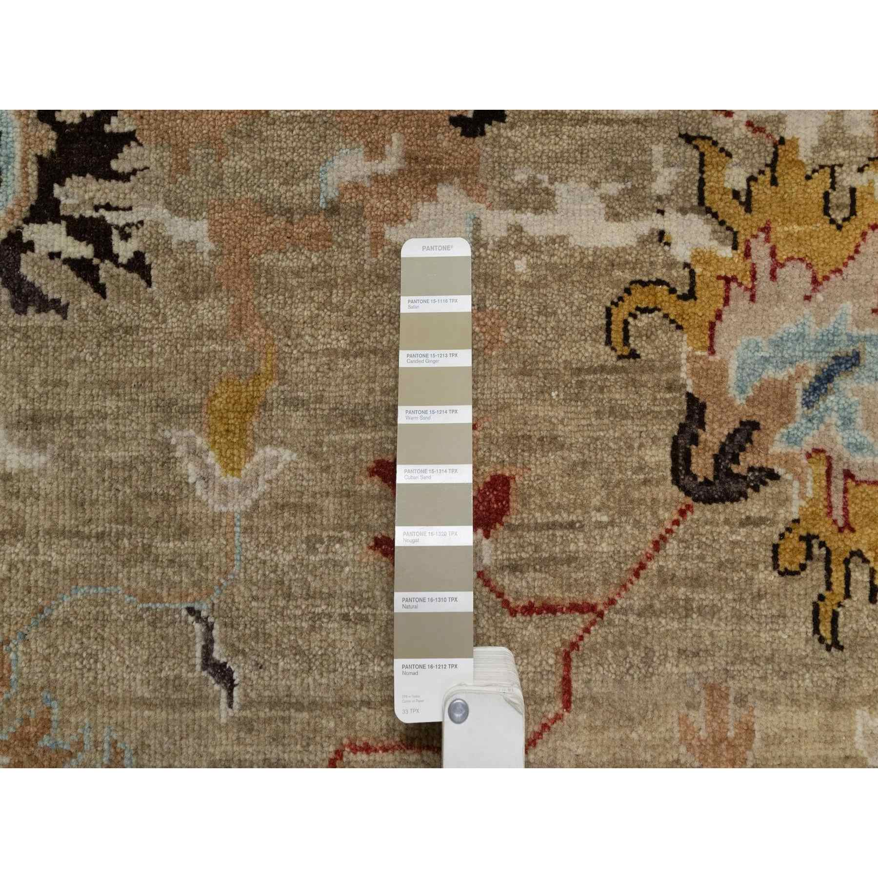 2'1"x3'2" Sand Brown, Broken Pattern with Oushak Design, Borderless, 100% Wool, Hand Knotted, Sample, Mat, Oriental Rug Sh91457