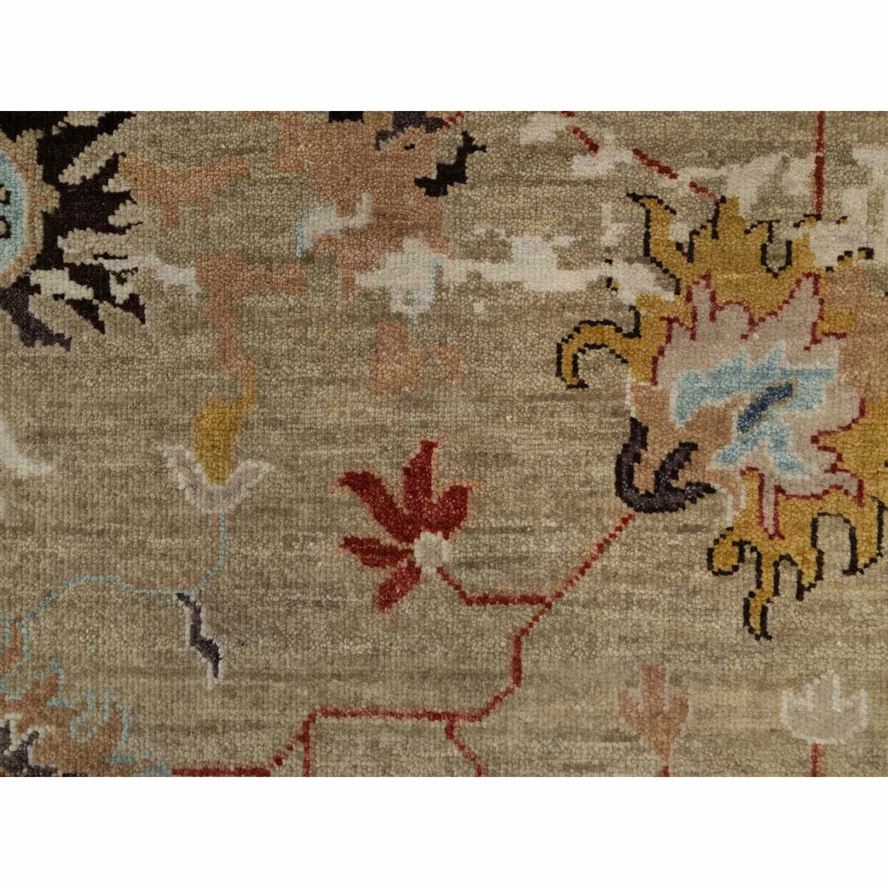 2'1"x3'2" Sand Brown, Broken Pattern with Oushak Design, Borderless, 100% Wool, Hand Knotted, Sample, Mat, Oriental Rug Sh91457