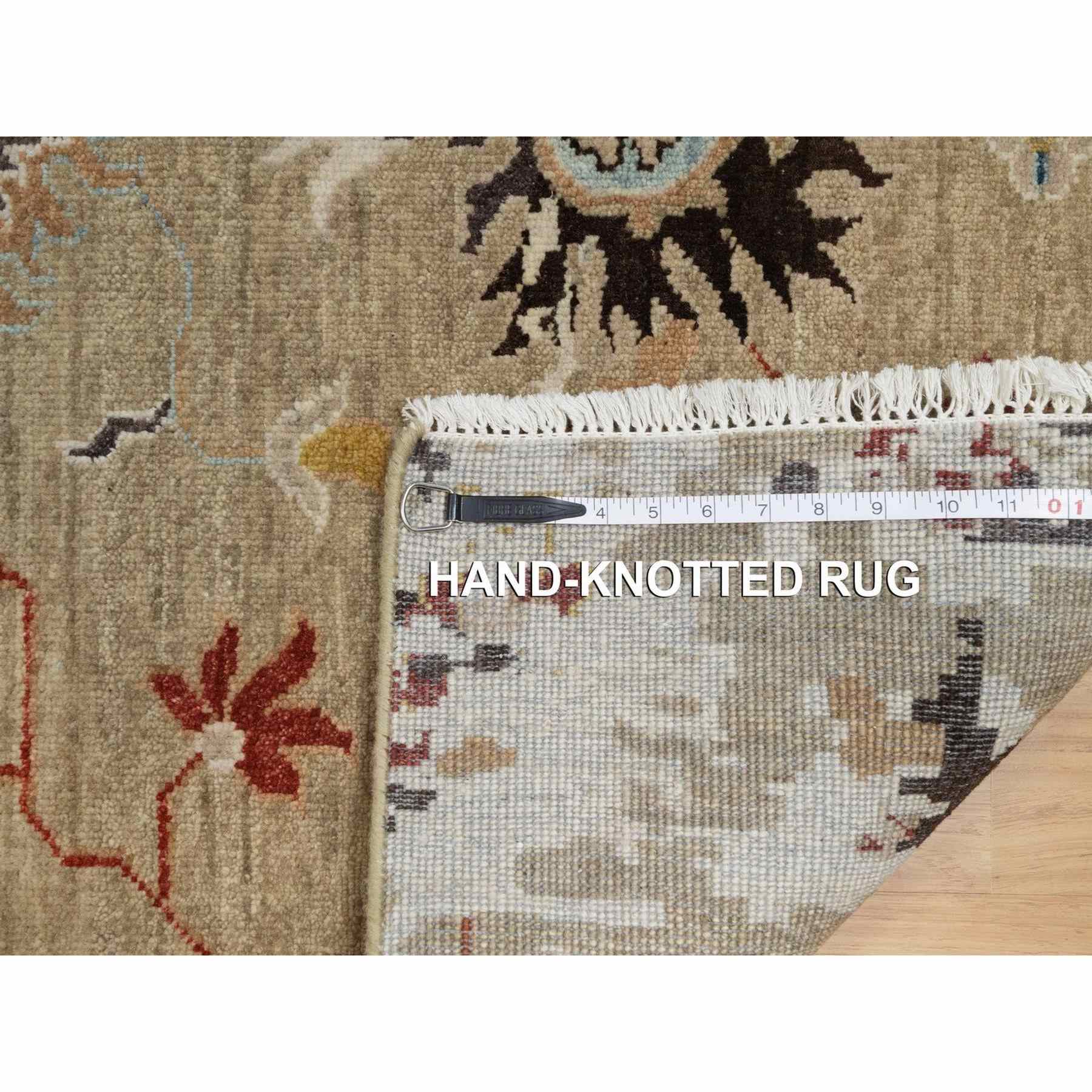 2'1"x3'2" Sand Brown, Broken Pattern with Oushak Design, Borderless, 100% Wool, Hand Knotted, Sample, Mat, Oriental Rug Sh91457