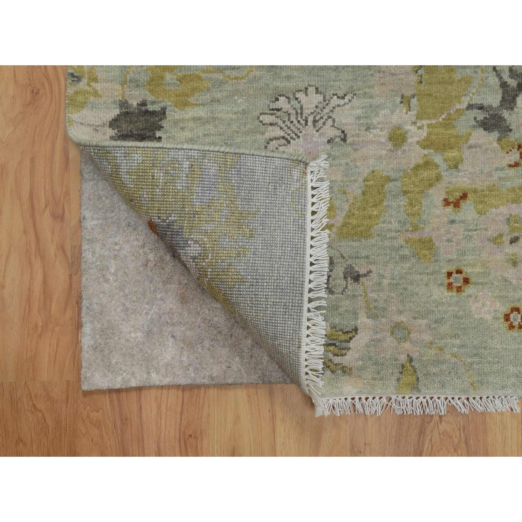 2'1"x3' Silver Green, Broken Pattern with Oushak Design, Borderless, 100% Wool, Hand Knotted, Mat, Sample, Oriental Rug Sh91458
