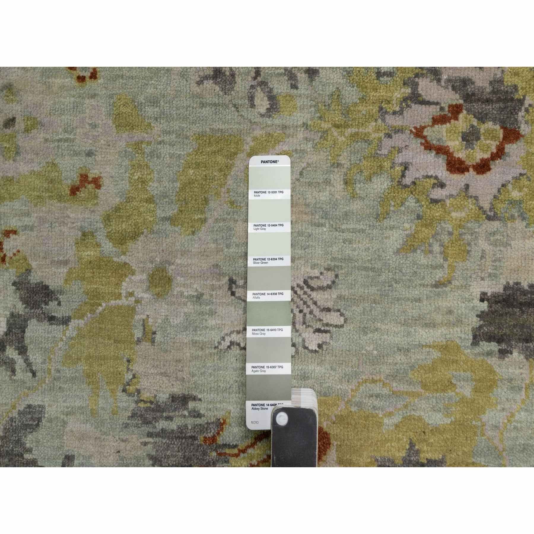 2'1"x3' Silver Green, Broken Pattern with Oushak Design, Borderless, 100% Wool, Hand Knotted, Mat, Sample, Oriental Rug Sh91458