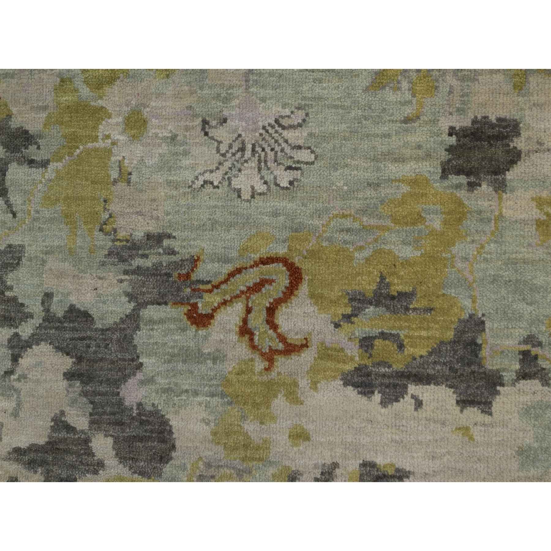 2'1"x3' Silver Green, Broken Pattern with Oushak Design, Borderless, 100% Wool, Hand Knotted, Mat, Sample, Oriental Rug Sh91458