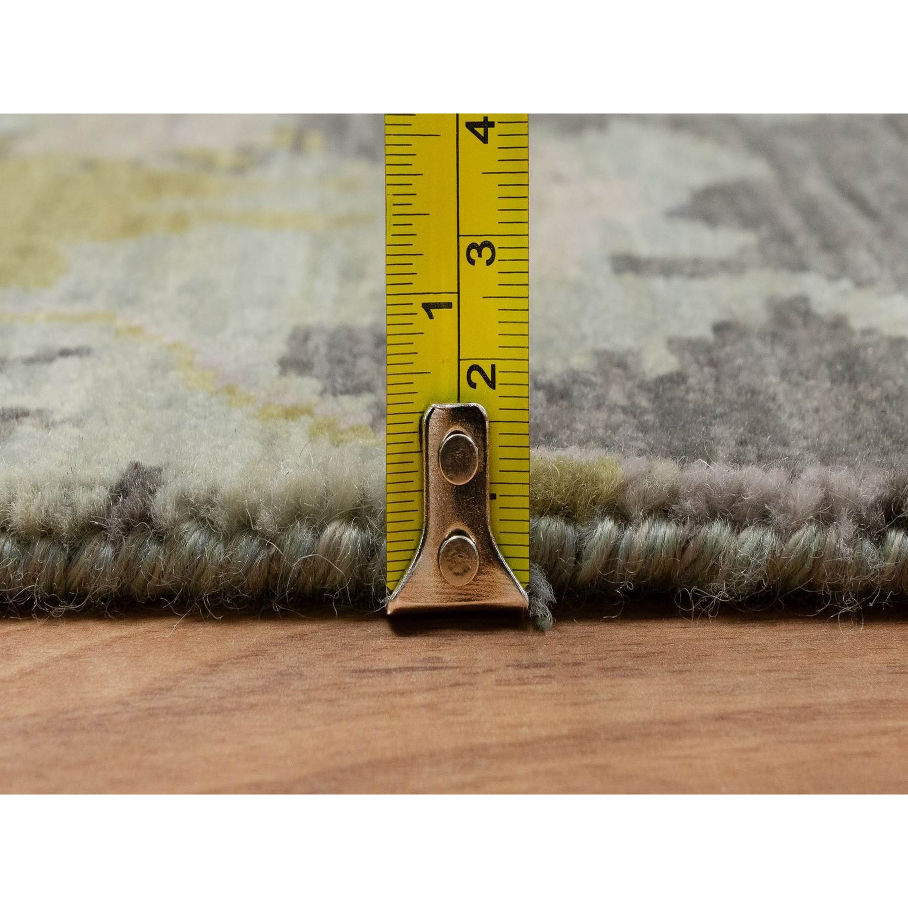 2'1"x3' Silver Green, Broken Pattern with Oushak Design, Borderless, 100% Wool, Hand Knotted, Mat, Sample, Oriental Rug Sh91458