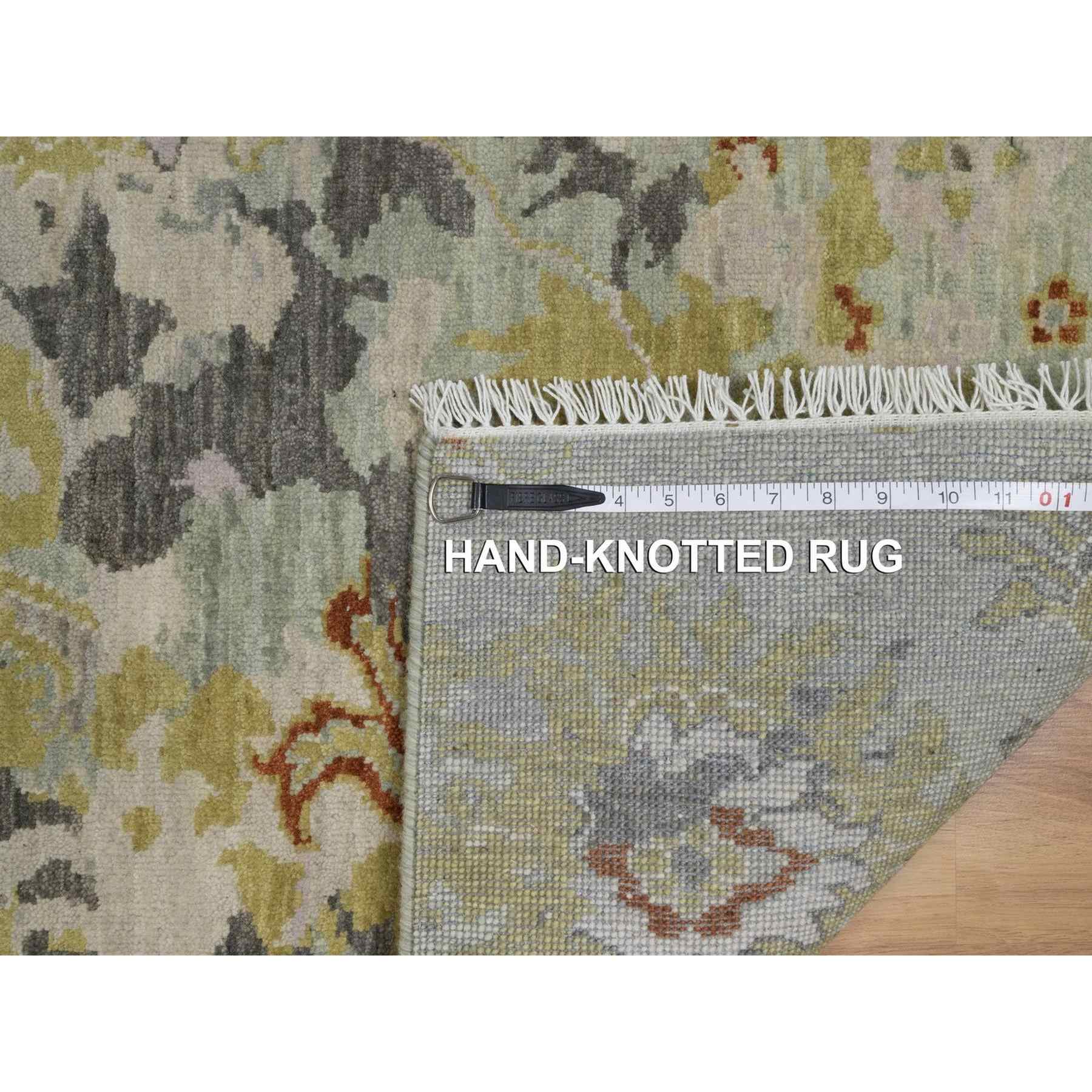 2'1"x3' Silver Green, Broken Pattern with Oushak Design, Borderless, 100% Wool, Hand Knotted, Mat, Sample, Oriental Rug Sh91458