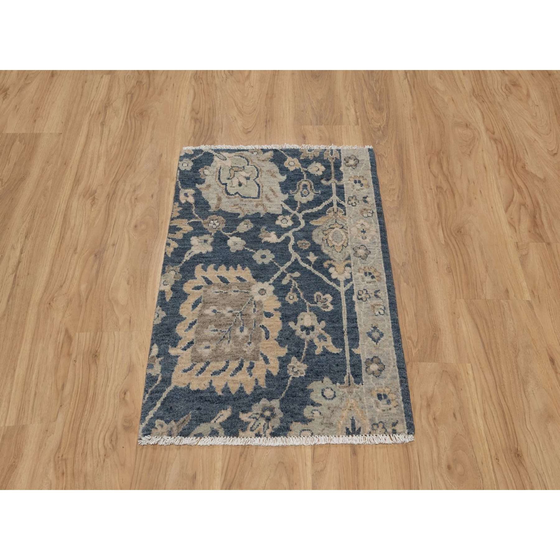 2'x3'1" Navy Blue, Oushak Design, 100% Wool, Hand Knotted, Fragment, Sample, Mat, Oriental Rug Sh91459