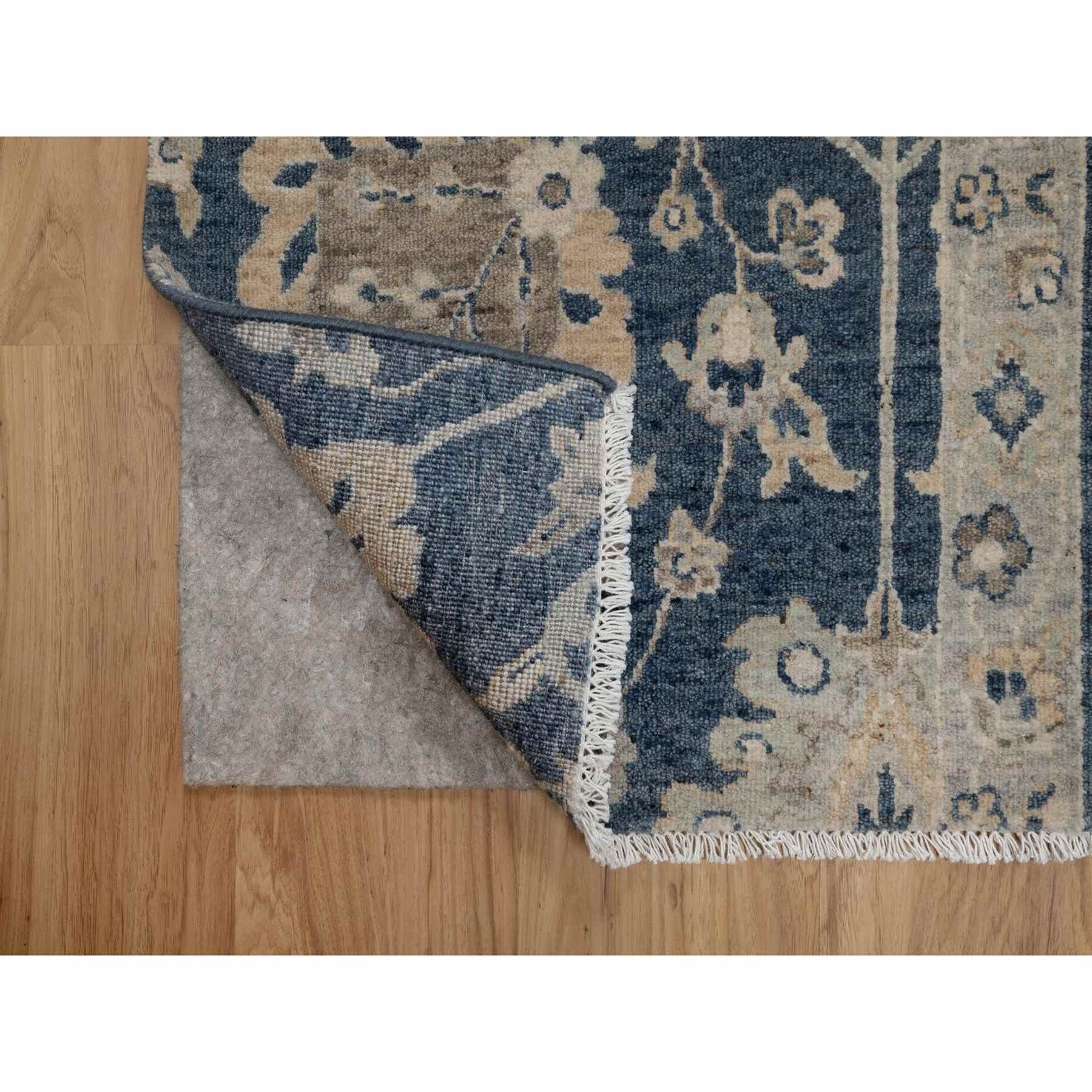 2'x3'1" Navy Blue, Oushak Design, 100% Wool, Hand Knotted, Fragment, Sample, Mat, Oriental Rug Sh91459