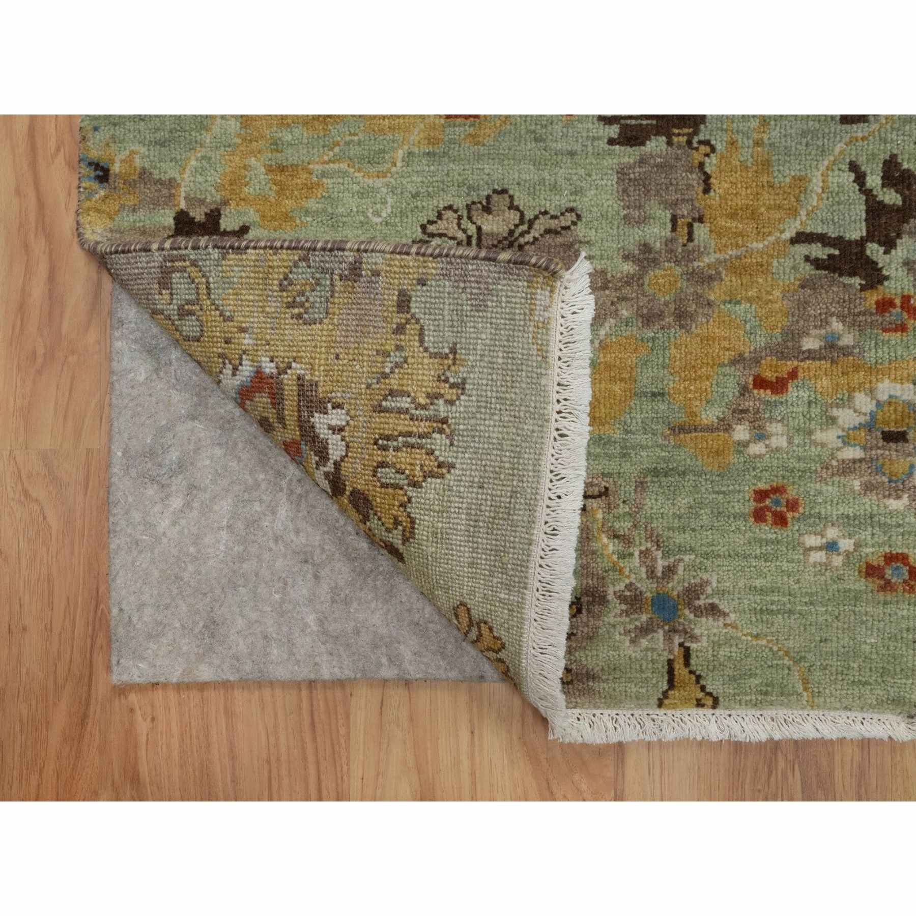 2'x3' Olive Green, Broken Pattern with Oushak Design, 100% Wool, Hand Knotted, Borderless, Mat, Sample, Oriental Rug Sh91460