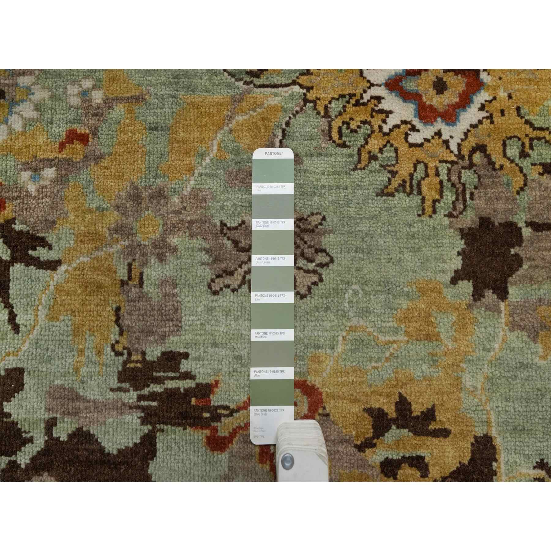 2'x3' Olive Green, Broken Pattern with Oushak Design, 100% Wool, Hand Knotted, Borderless, Mat, Sample, Oriental Rug Sh91460