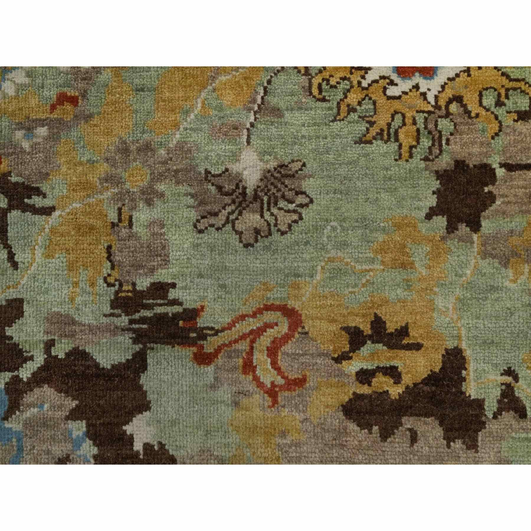 2'x3' Olive Green, Broken Pattern with Oushak Design, 100% Wool, Hand Knotted, Borderless, Mat, Sample, Oriental Rug Sh91460