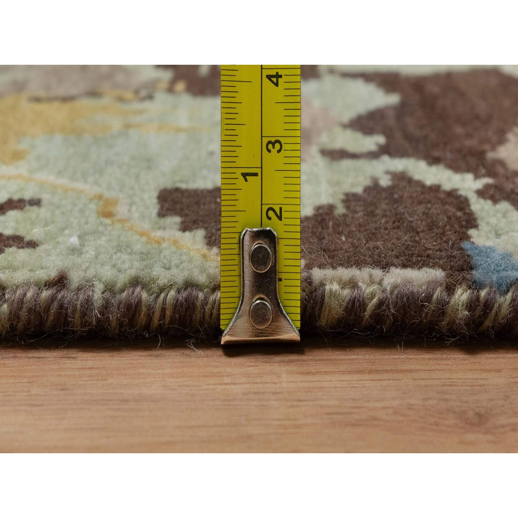 2'x3' Olive Green, Broken Pattern with Oushak Design, 100% Wool, Hand Knotted, Borderless, Mat, Sample, Oriental Rug Sh91460