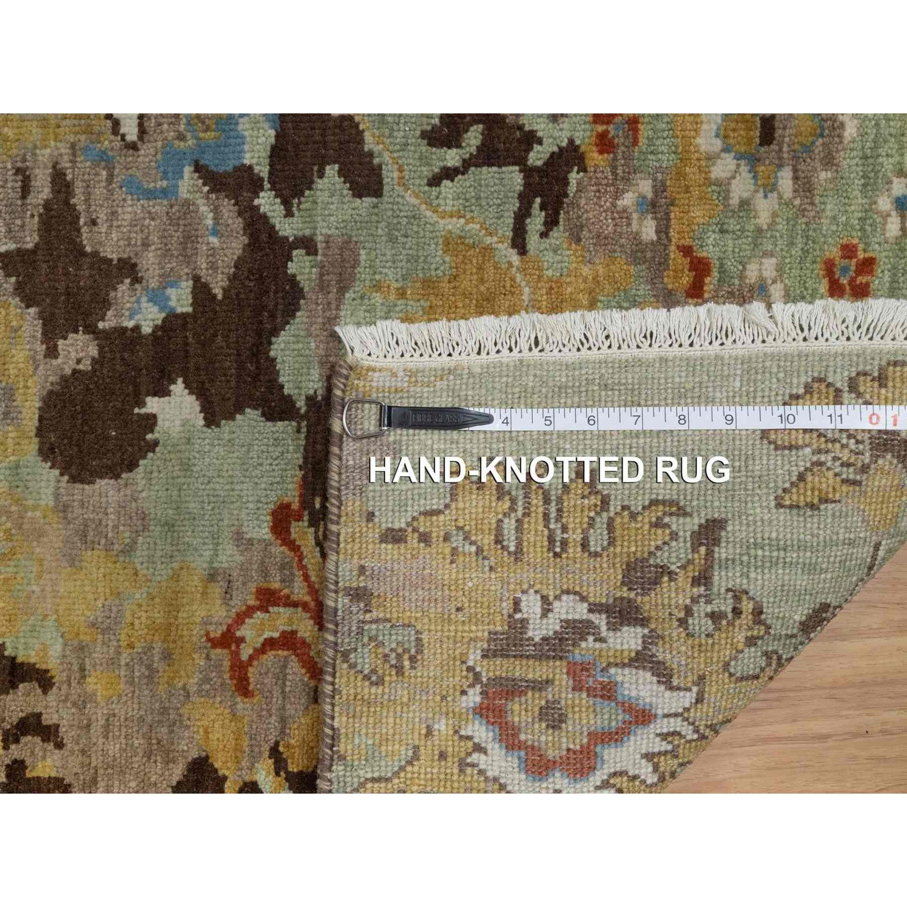 2'x3' Olive Green, Broken Pattern with Oushak Design, 100% Wool, Hand Knotted, Borderless, Mat, Sample, Oriental Rug Sh91460