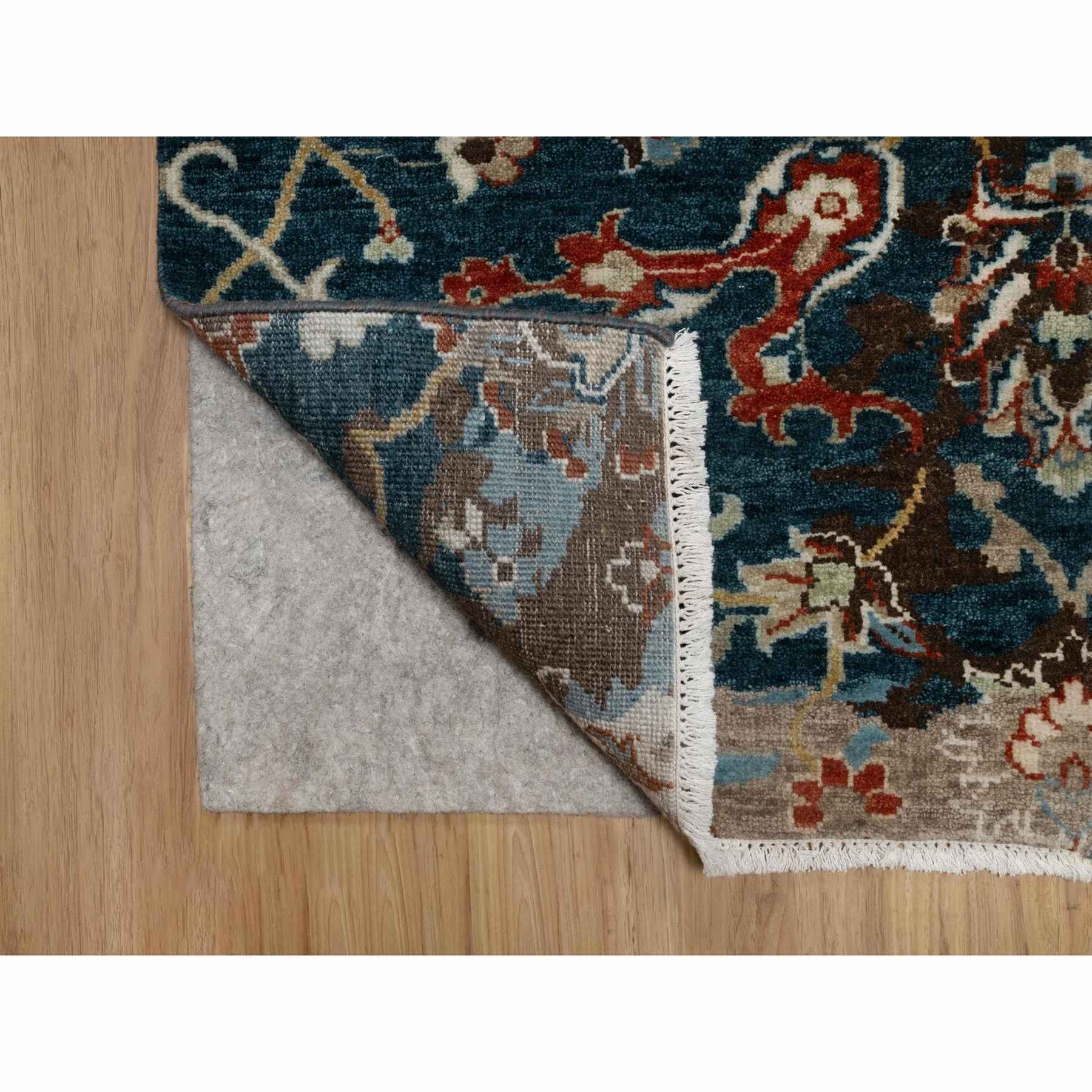 2'1"x3' Yale Blue, Broken Pattern with Oushak Design, 100% Wool, Hand Knotted, Mat, Sample, Oriental Rug Sh91461