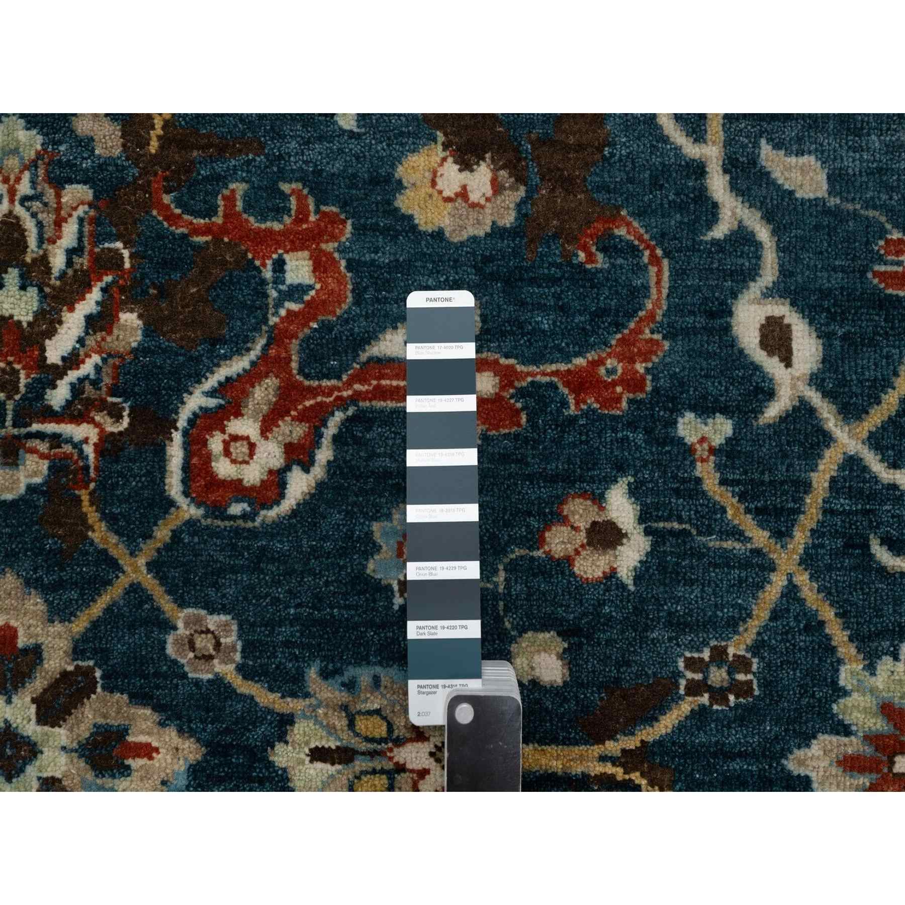2'1"x3' Yale Blue, Broken Pattern with Oushak Design, 100% Wool, Hand Knotted, Mat, Sample, Oriental Rug Sh91461