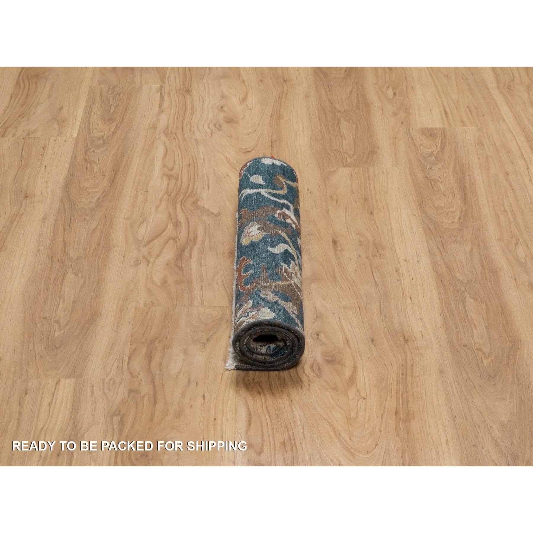 2'1"x3' Yale Blue, Broken Pattern with Oushak Design, 100% Wool, Hand Knotted, Mat, Sample, Oriental Rug Sh91461