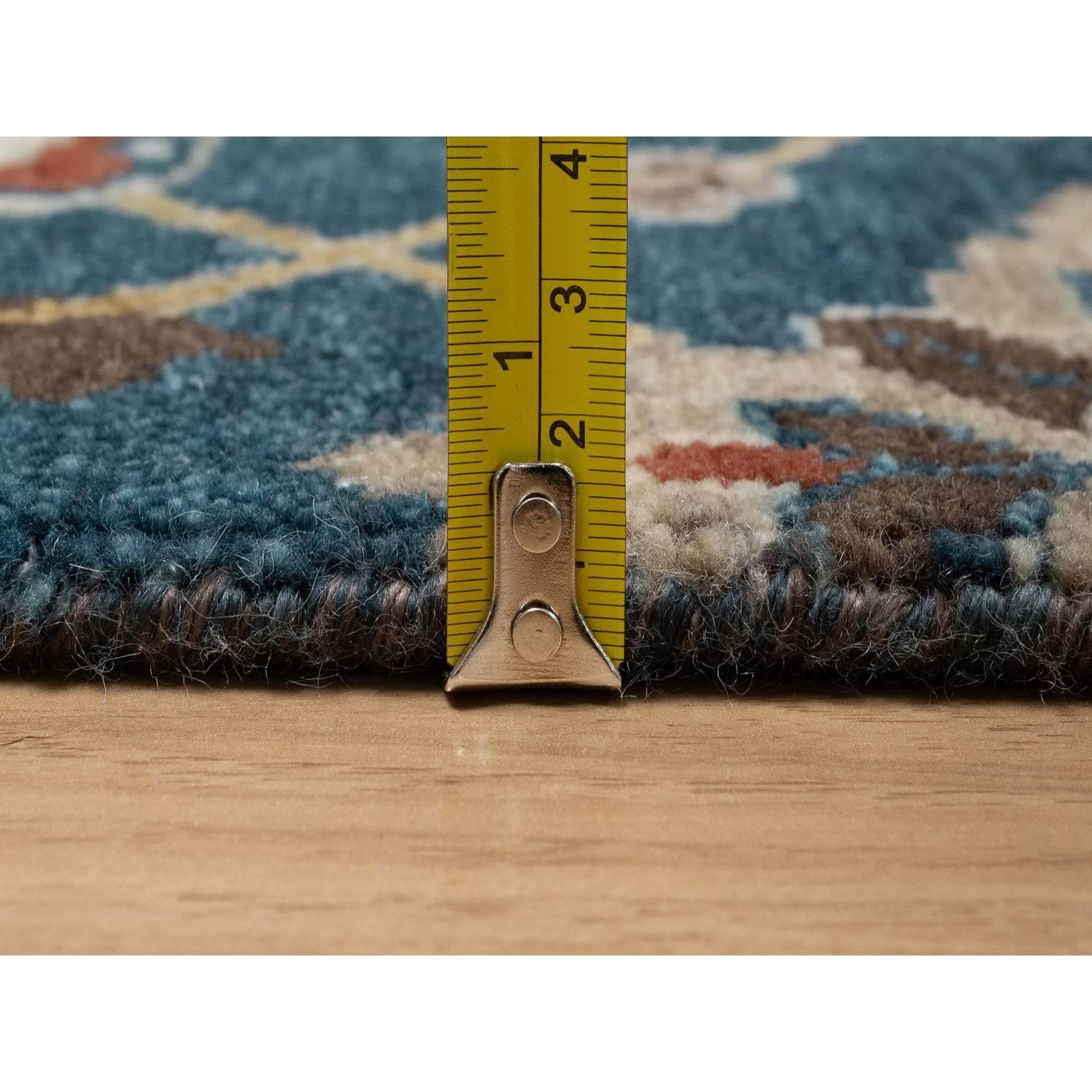2'1"x3' Yale Blue, Broken Pattern with Oushak Design, 100% Wool, Hand Knotted, Mat, Sample, Oriental Rug Sh91461