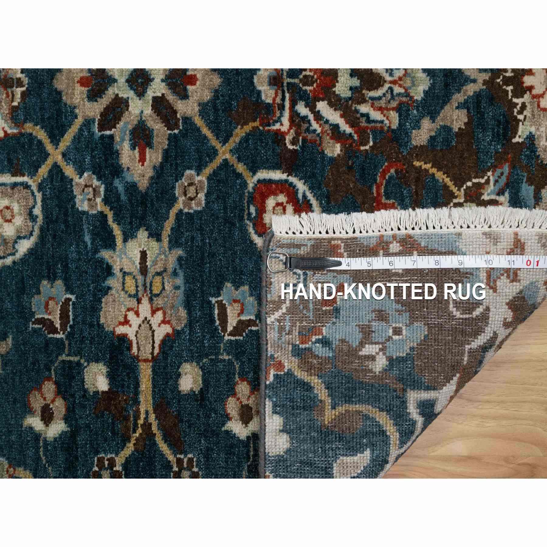 2'1"x3' Yale Blue, Broken Pattern with Oushak Design, 100% Wool, Hand Knotted, Mat, Sample, Oriental Rug Sh91461