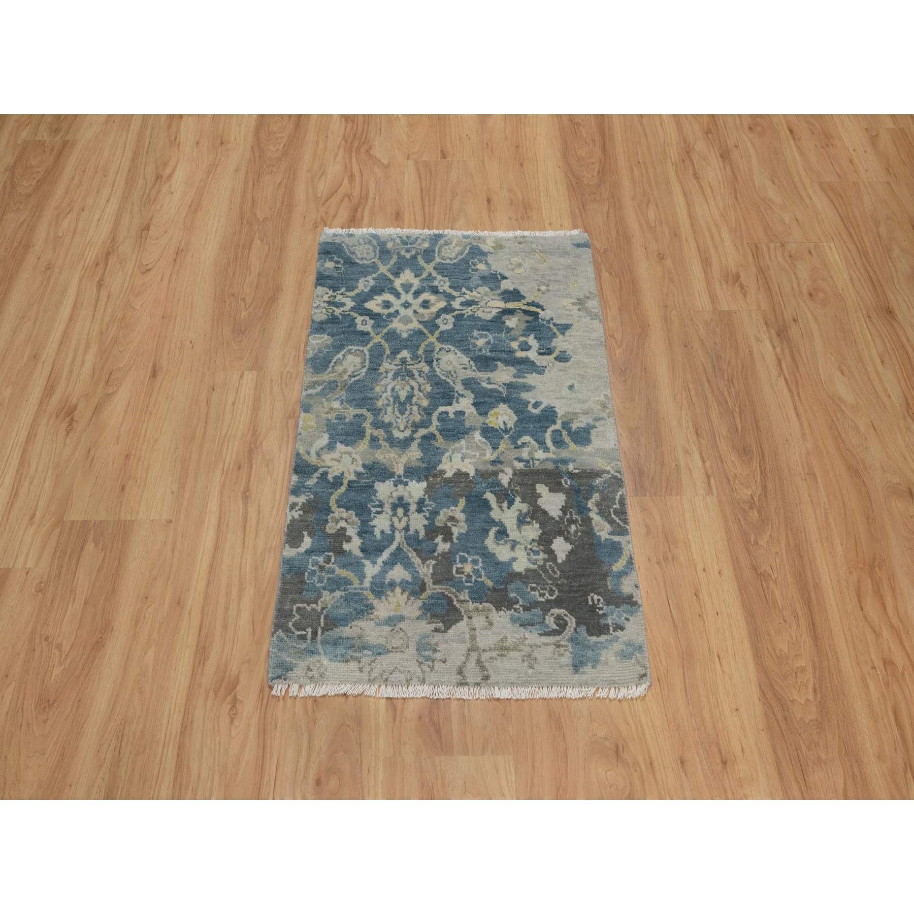 2'x3'1" Mallard Blue, Broken Pattern with Oushak Design, 100% Wool, Hand Knotted, Borderless, Mat, Sample, Oriental Rug Sh91462
