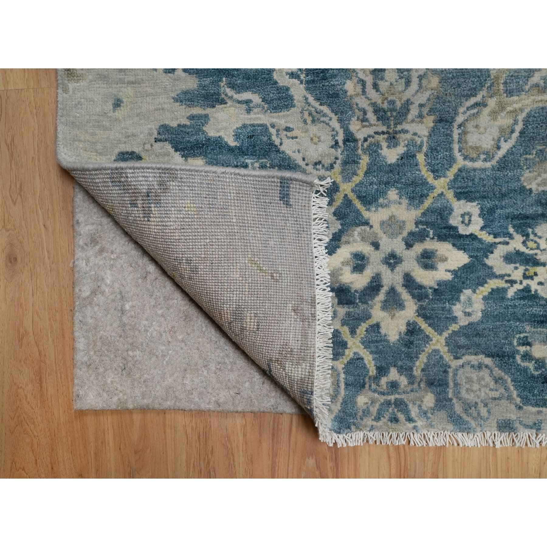 2'x3'1" Mallard Blue, Broken Pattern with Oushak Design, 100% Wool, Hand Knotted, Borderless, Mat, Sample, Oriental Rug Sh91462
