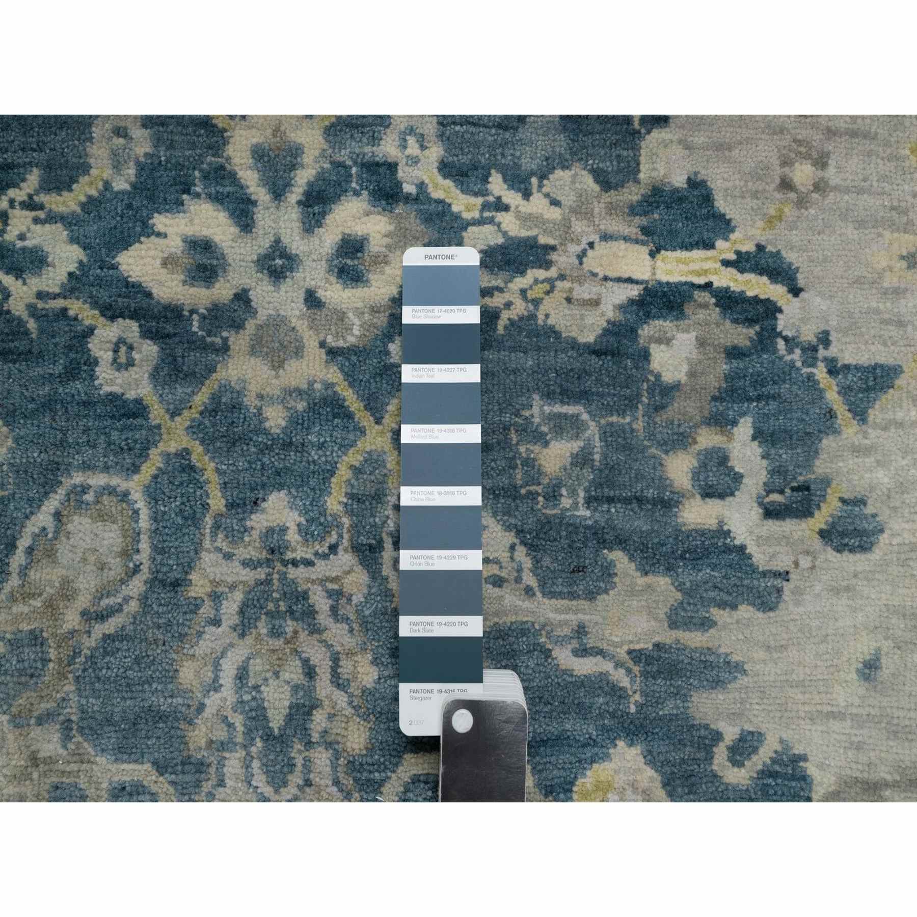 2'x3'1" Mallard Blue, Broken Pattern with Oushak Design, 100% Wool, Hand Knotted, Borderless, Mat, Sample, Oriental Rug Sh91462