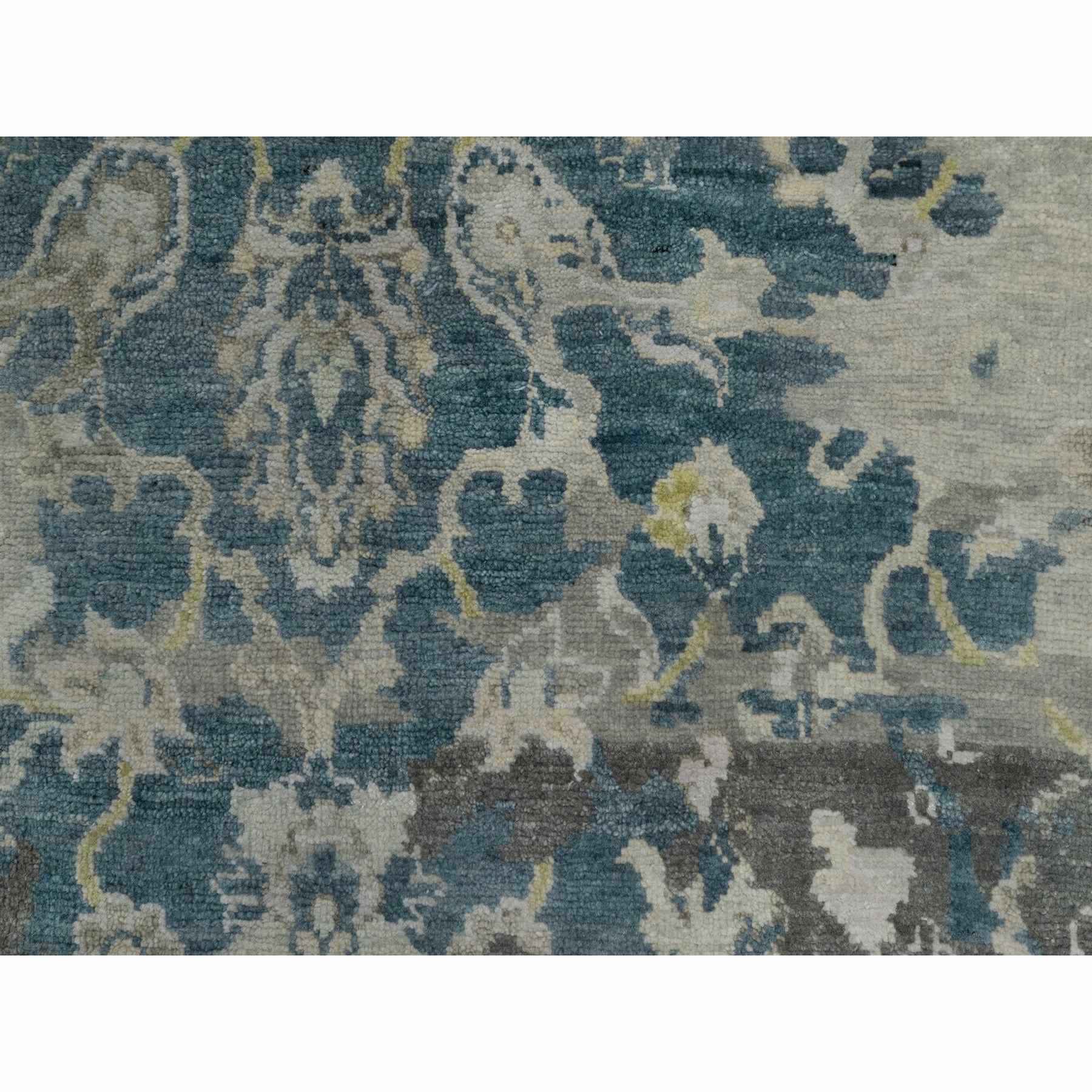 2'x3'1" Mallard Blue, Broken Pattern with Oushak Design, 100% Wool, Hand Knotted, Borderless, Mat, Sample, Oriental Rug Sh91462